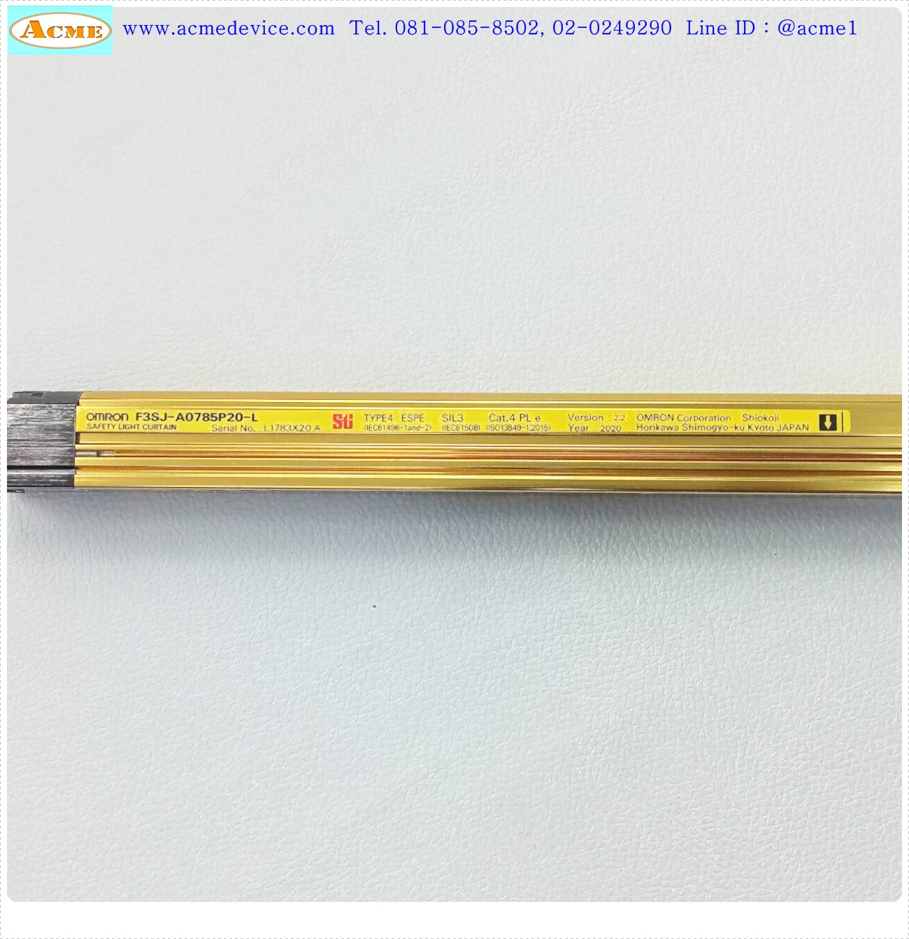 Area Sensor Omron รุ่น F3SJ-A0785P20-D + 3SJ-A0785P20-L, Output PNP, Resolution 20 mm, ยาว 785 mm, ระยะ 0.2-9 M