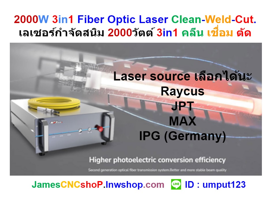 2000W 3in1 Fiber Optic Laser Clean-Weld-Cut. เลเซอร์กำจัดสนิม 2000วัตต์ 3in1 คลีน เชื่อม ตัด