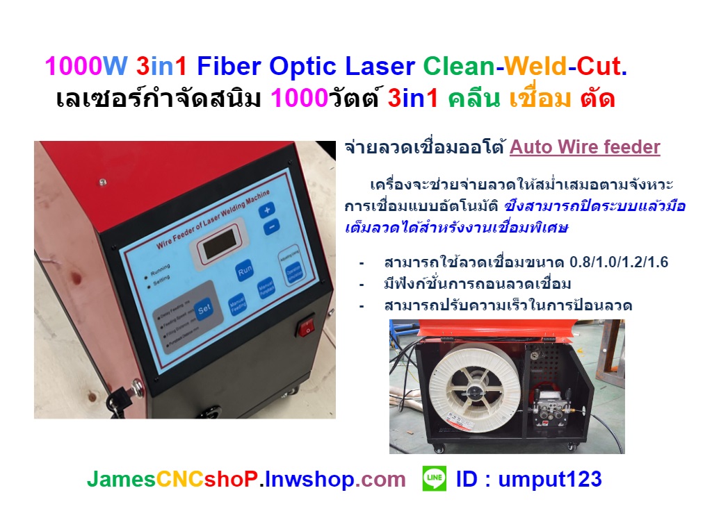 1000W 3in1 Fiber Optic Laser Clean-Weld-Cut. เลเซอร์กำจัดสนิม 1000วัตต์ 3in1 คลีน เชื่อม ตัด