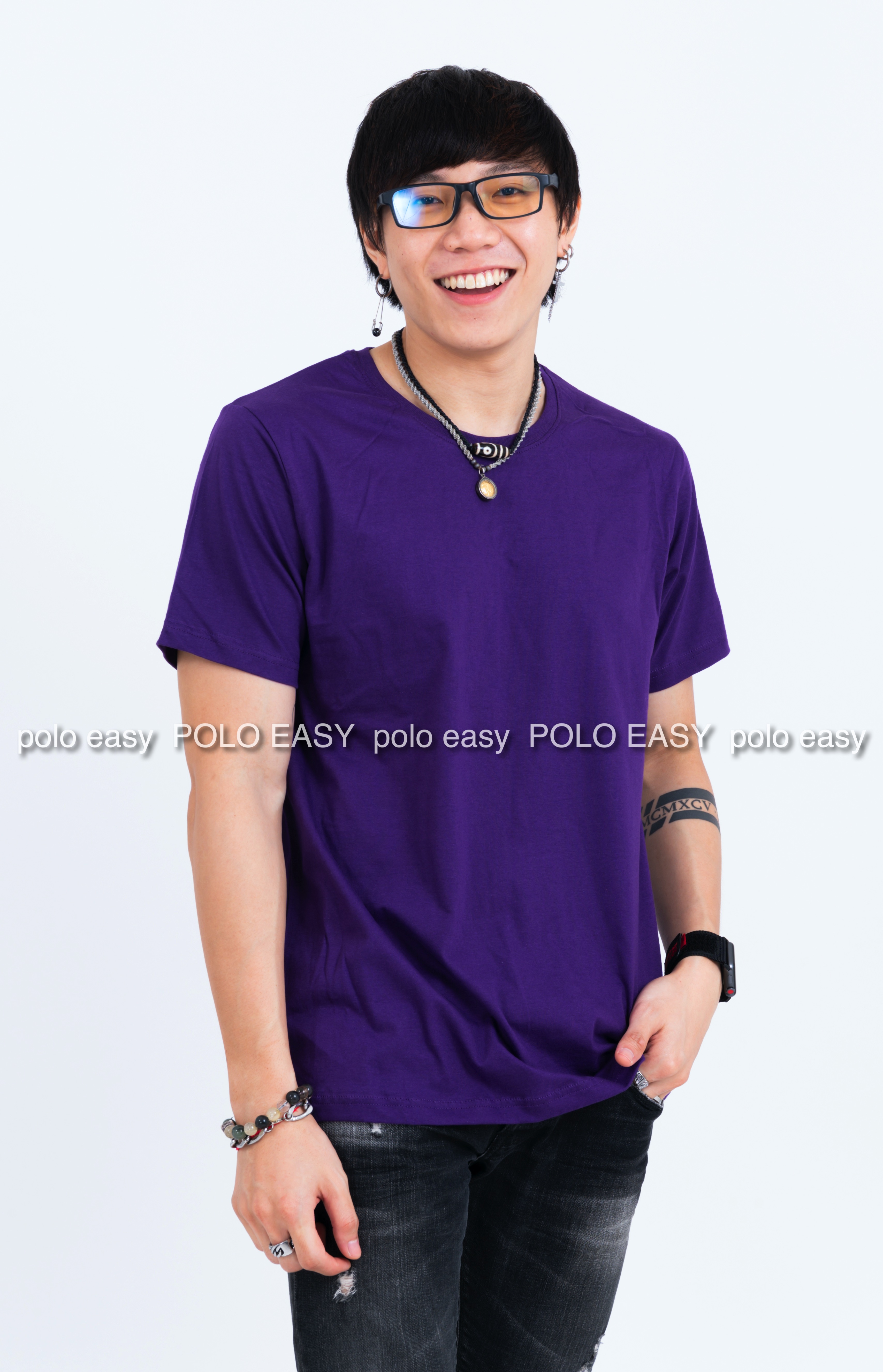 XL เสื้อยืด สีม่วงเข้ม คอกลม แขนสั้น Size XL
