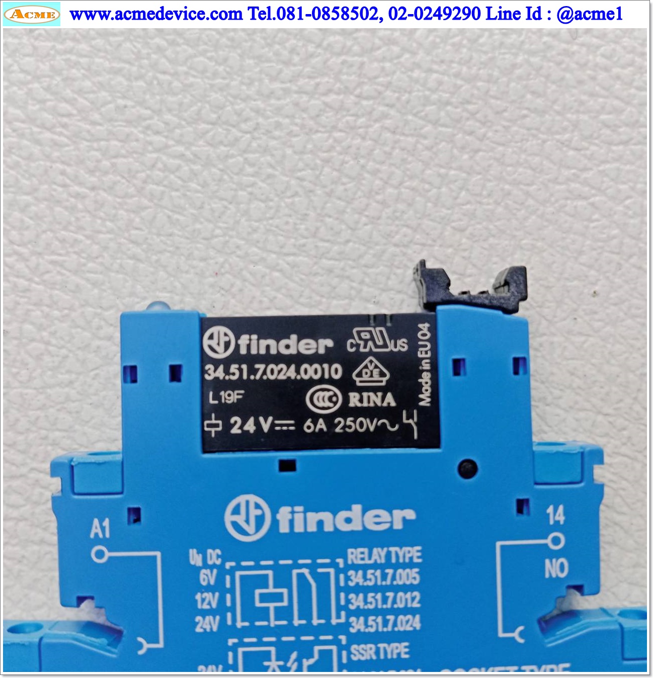 Relay Finder รุ่น 34.51.7.024.0010, Coil 24V DC, Contact 6A & Rocket