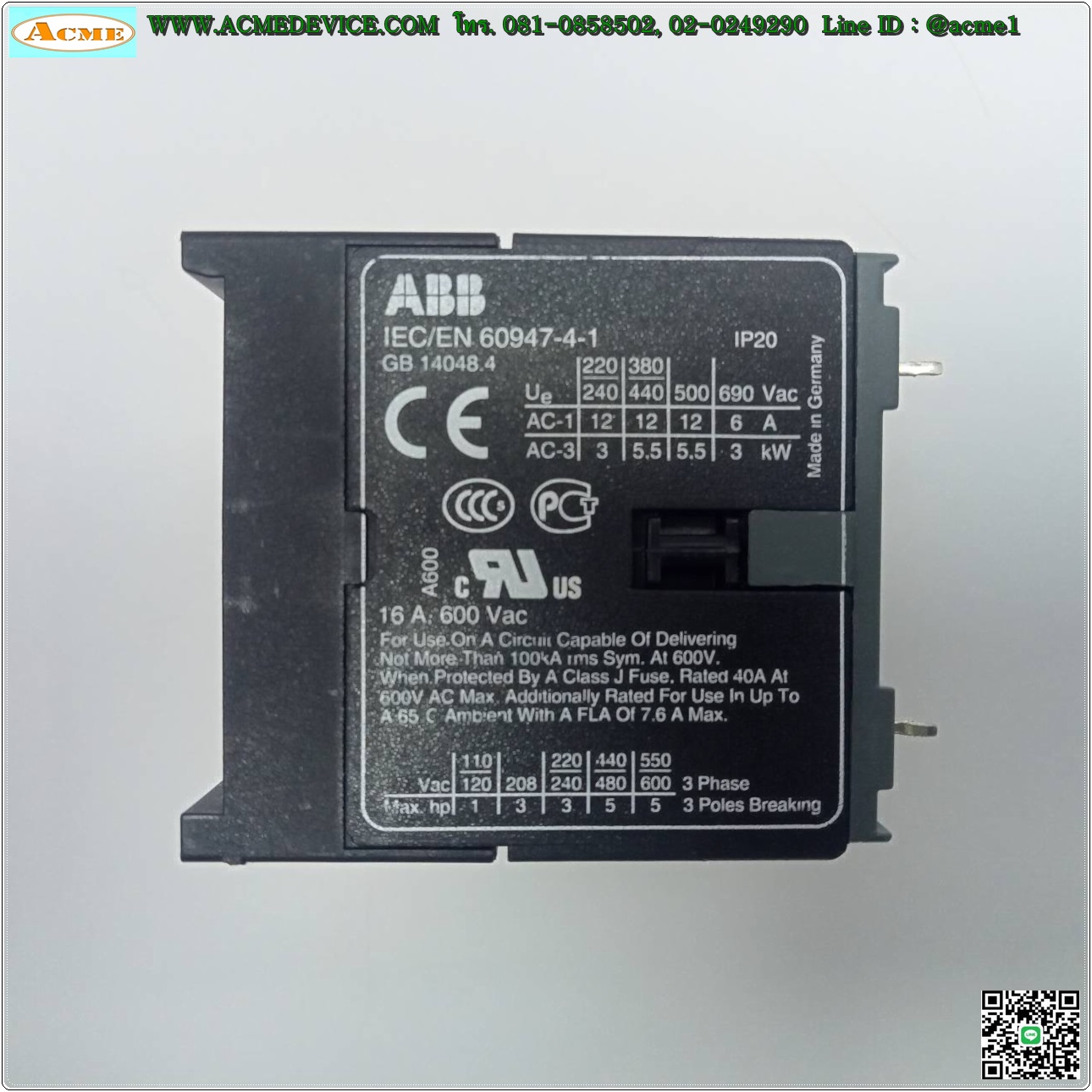 Magnetic Contactor ABB รุ่น BC7-30-01-P , Current Rating 12A, Coil 24Vdc