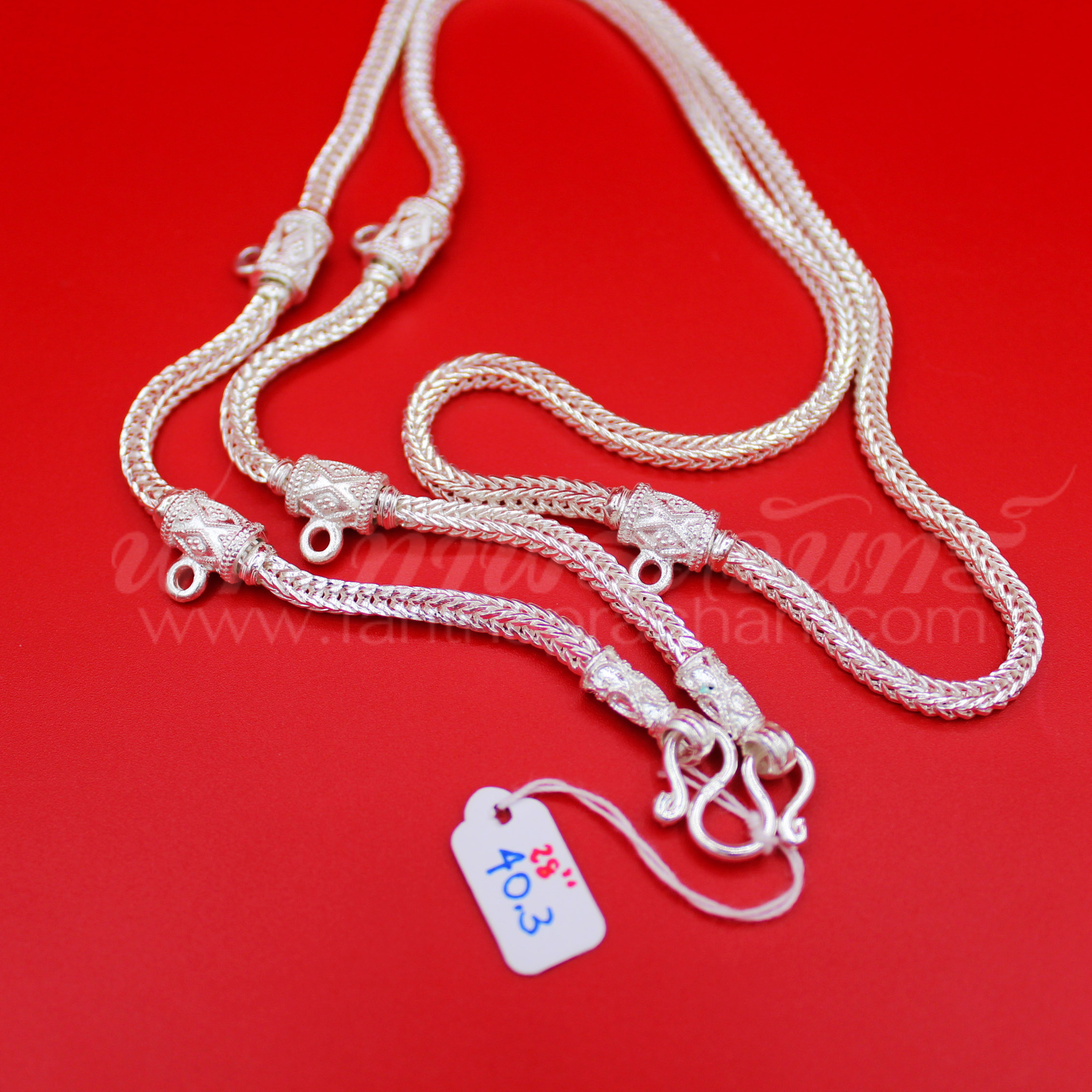 สร้อยคอเงินแท้ 92.5 ลายสี่เสา หัวจรวด แบบ 5 ห่วง มีห่วงหลัง