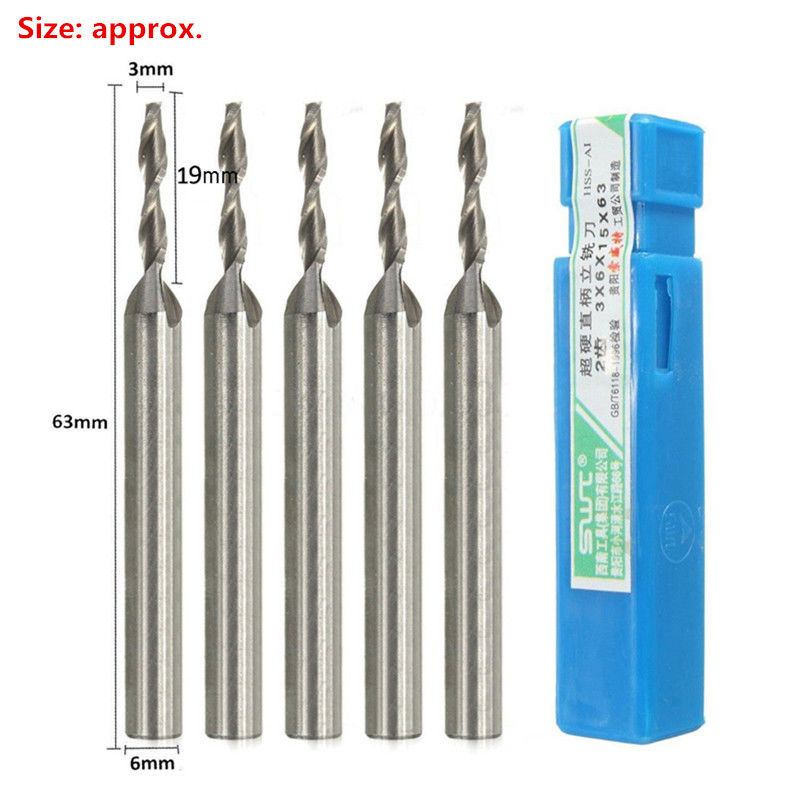 5Pcs Extra Long 3mm 2 Flute HSS & Aluminium Extended End Mill Cutter CNC Bit Kit