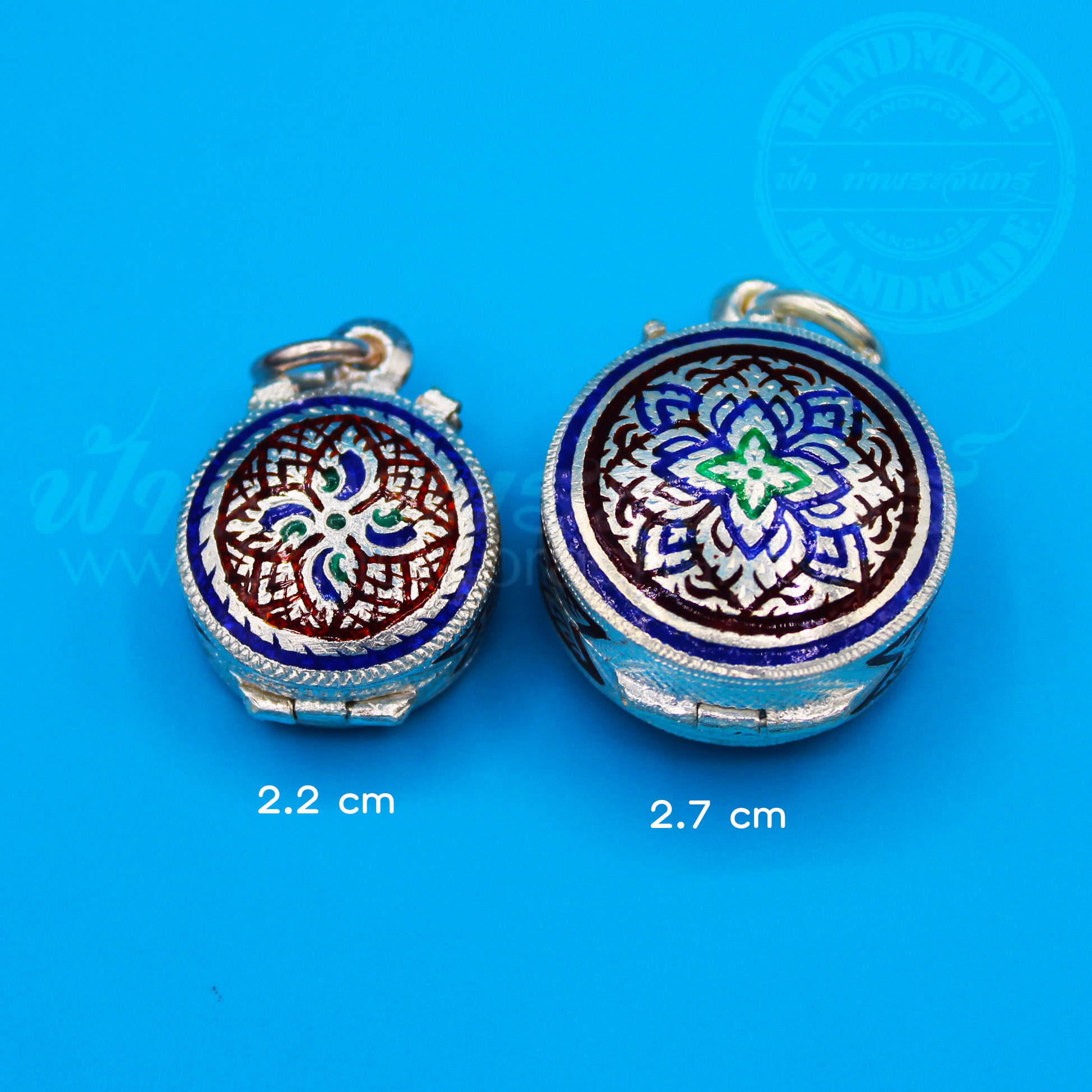 ตลับสีผึ้ง เงินแกะลาย ลงยา 92.5%
