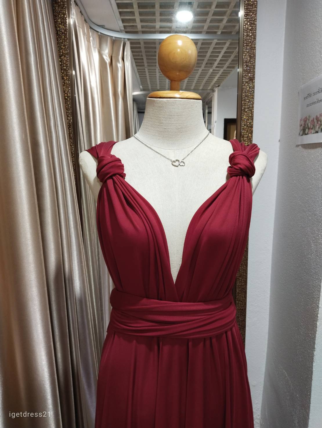 (PRE-LOVED) ชุดราตรียาวสีเเดงไวน์ รุ่น infinity(ฟรีไซส์)