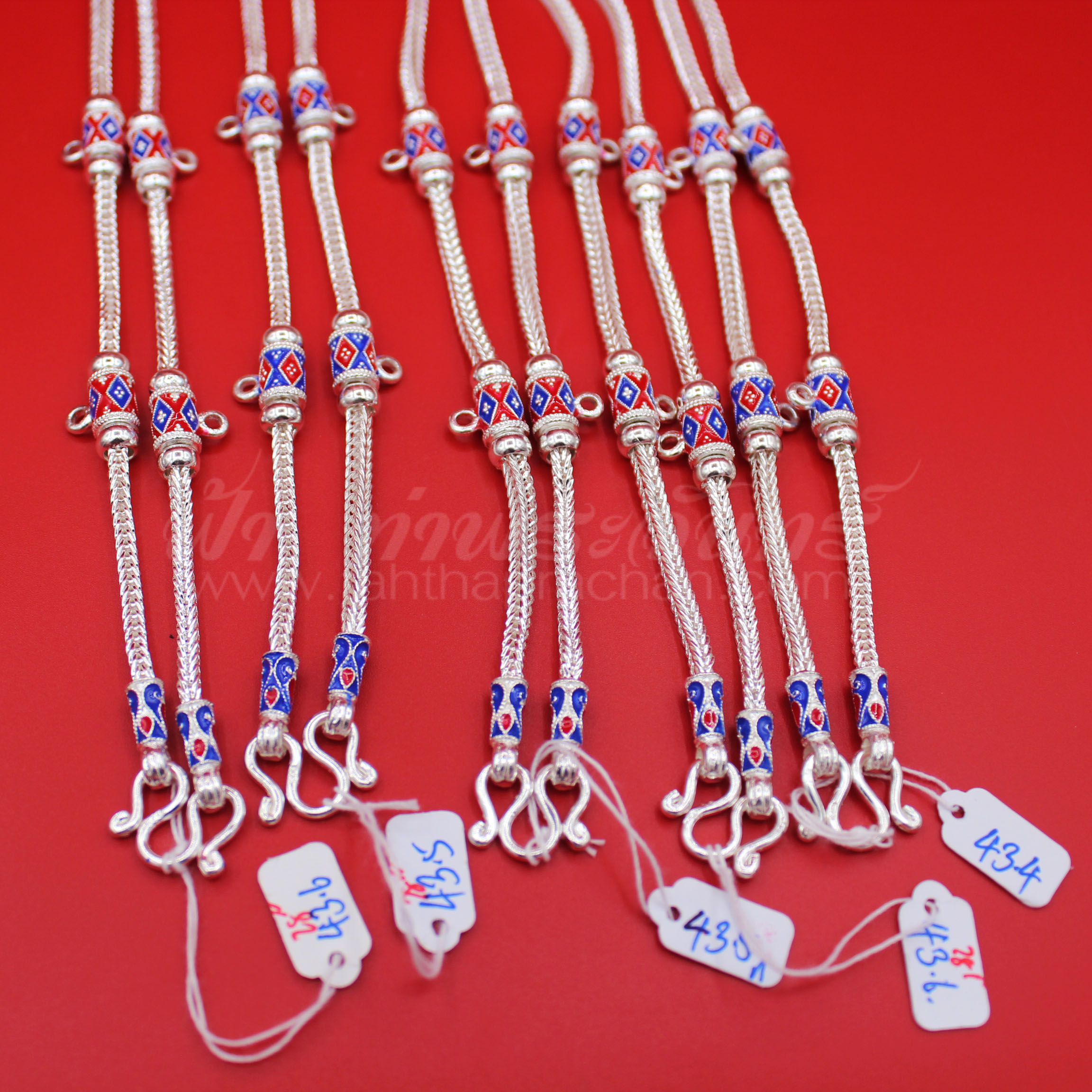 สร้อยคอเงินแท้ 92.5 ลายสี่เสา หัวจรวด ลงยา แบบ 5 ห่วง มีห่วงหลัง