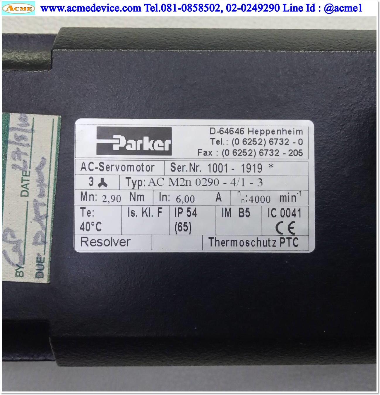 Servo Motor Parker รุ่น AC M2n0290-4/1-3, 2.90 Nm., 6A