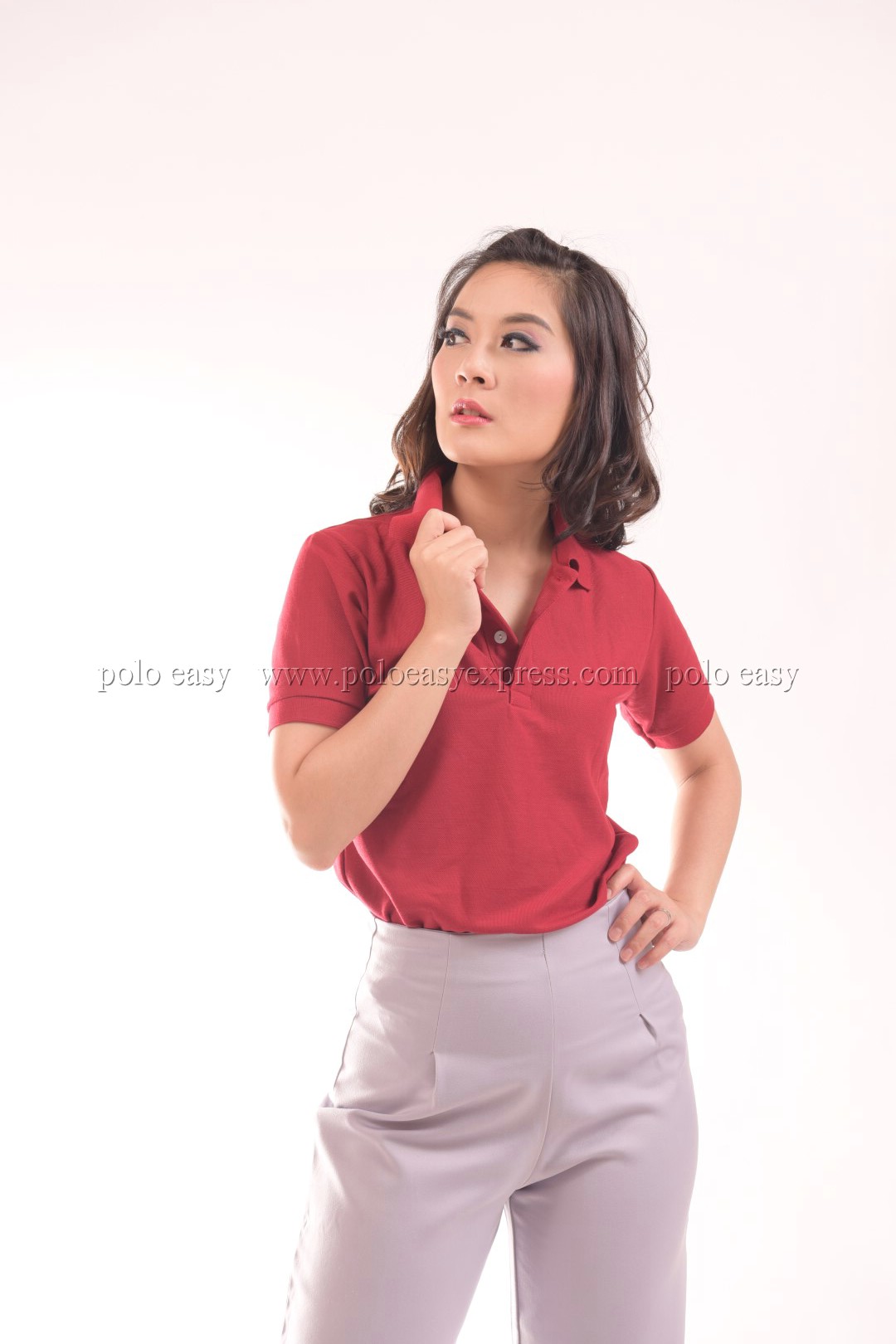 เสื้อโปโล สีเลือดหมู TK Premium แขนสั้น ทรงตรง Size S