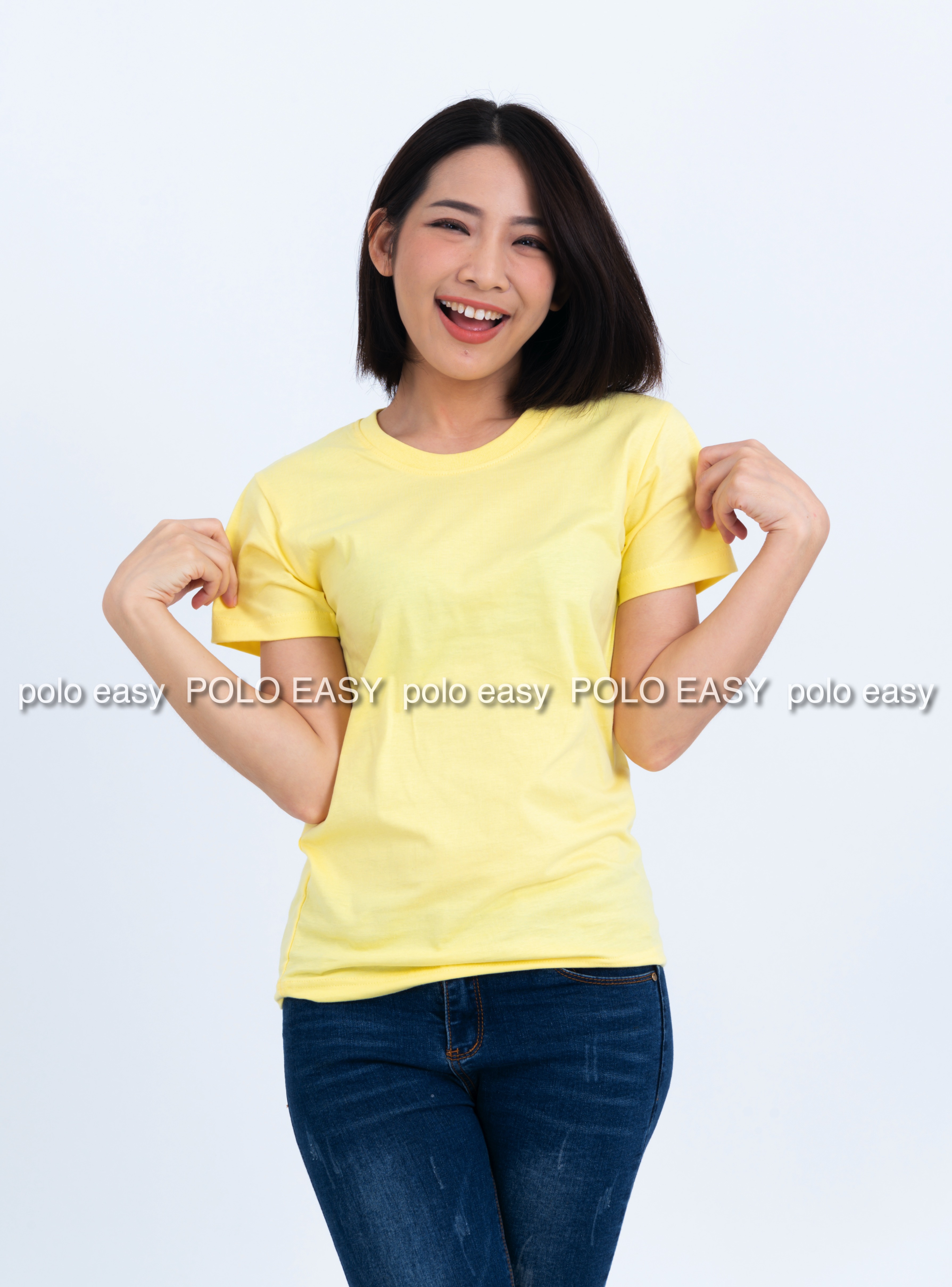 M เสื้อยืด สีเหลืองพาสเทล คอกลม แขนสั้น Size M