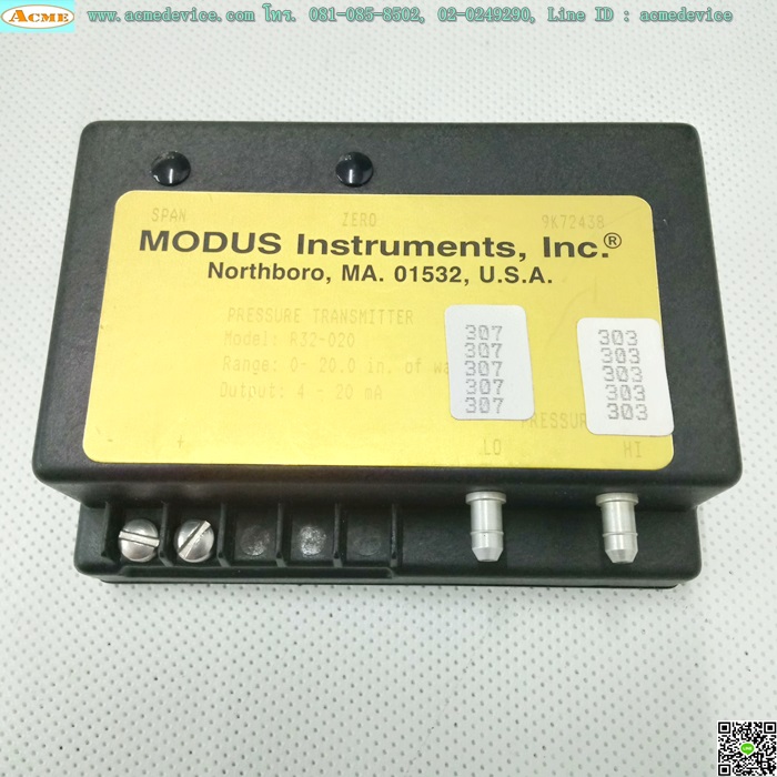Pressure Transmitter Modus รุ่น R32-020, T30-11E, 0-2.0 in of Water, Output 4-20 mA