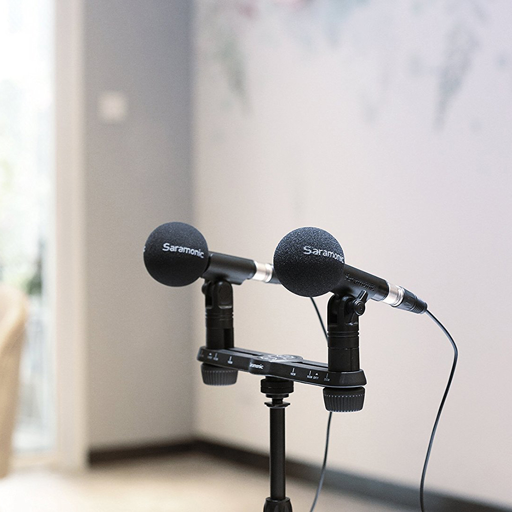Saramonic SR-M500 Matched Pair of Compact Cardioid Studio Condenser Microphones with Windshields, Mic Clips, and Spacing Bar Mounting Bracket รับประกันศูนย์ไทย 1 ปี