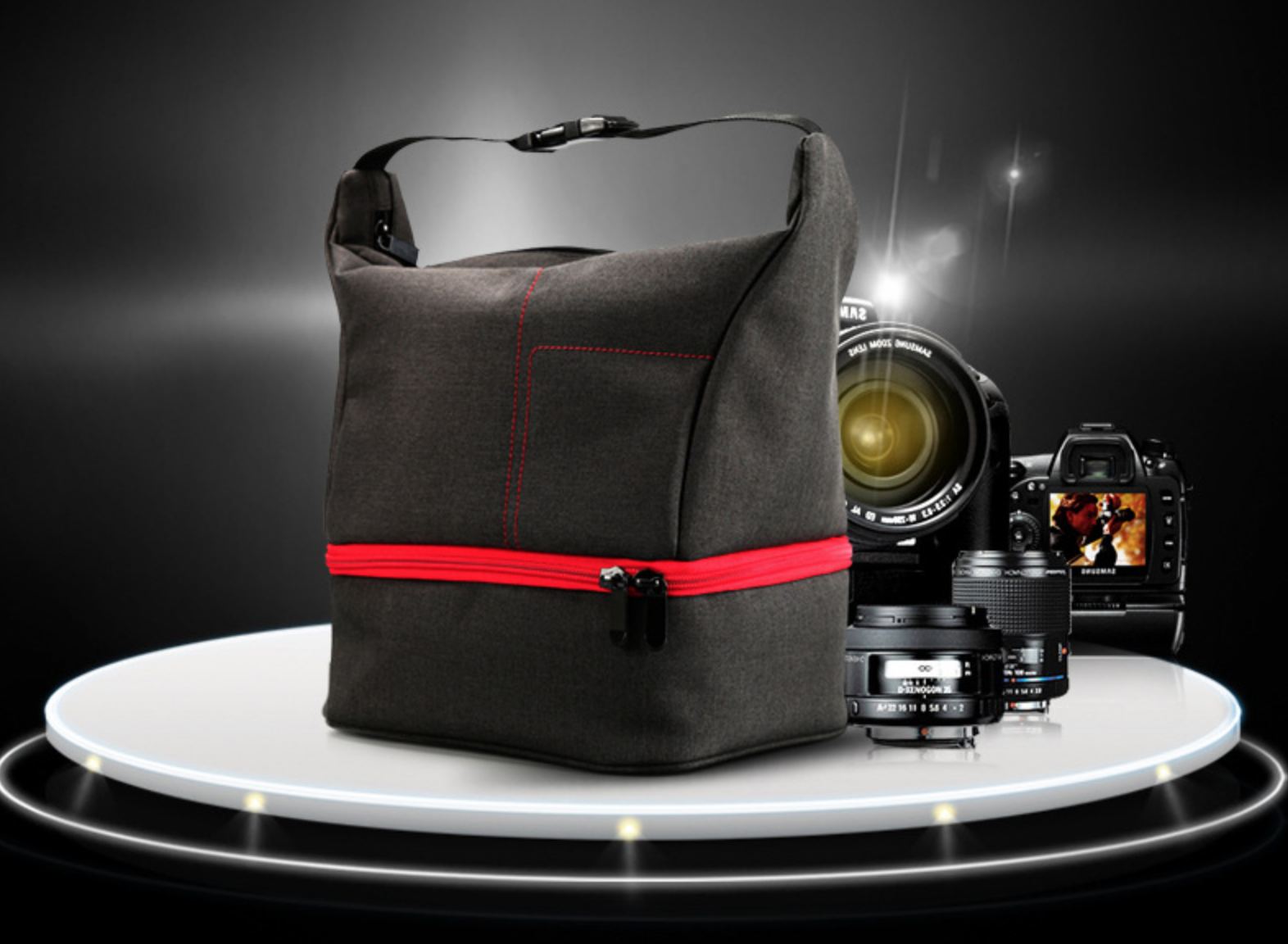 กระเป๋ากล้องยี่ห้อHUWANG สำหรับกล้อง DSLR ใส่เลนส์ได้ 2 ตัว แฟลช 1 ตัว ราคาถูก
