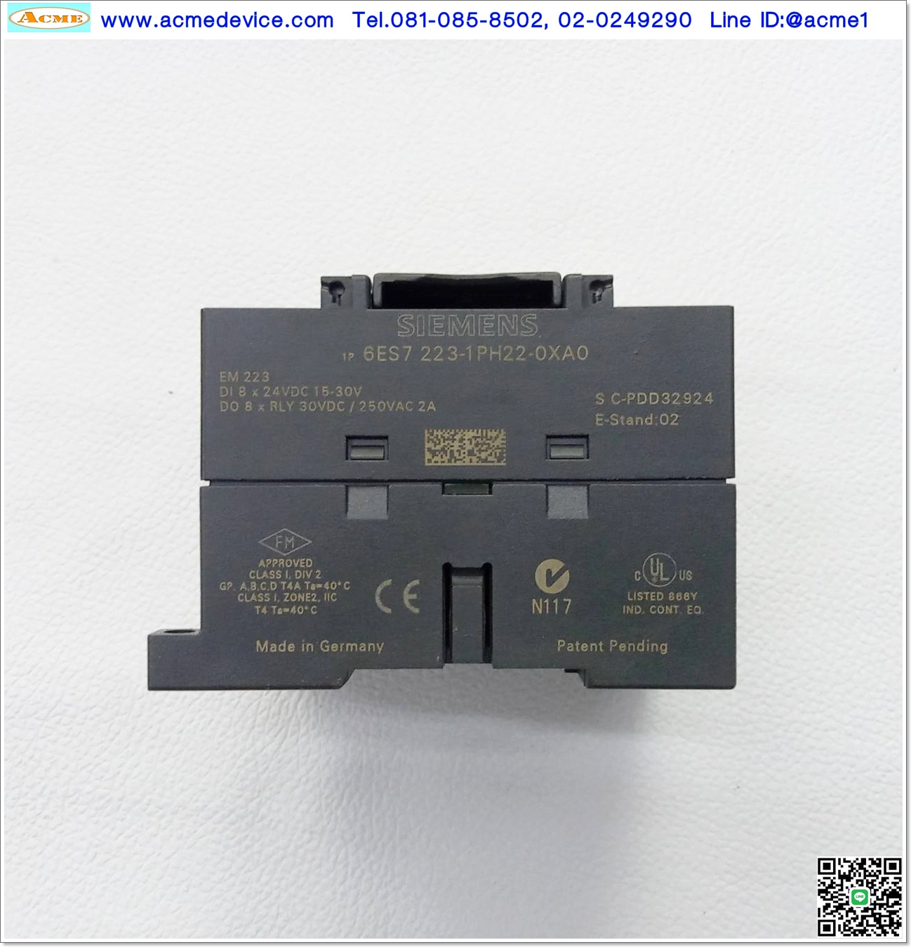 PLC Siemens รุ่น EM223, 6ES7223-1PH22-0XA0, DC/Relay (ไม่มีฝาปิด)