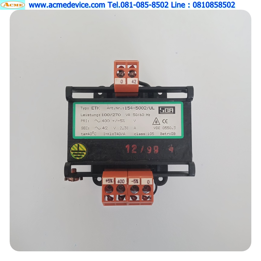 Transformer Sba รุ่น ETK, 400/42Vac, 100/270VA