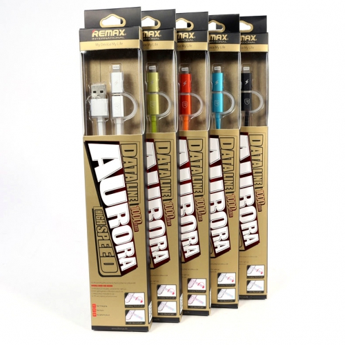 สายชาร์จ remax aurora High Speed 2 หัว ไอโฟน/Android (สีส้ม)