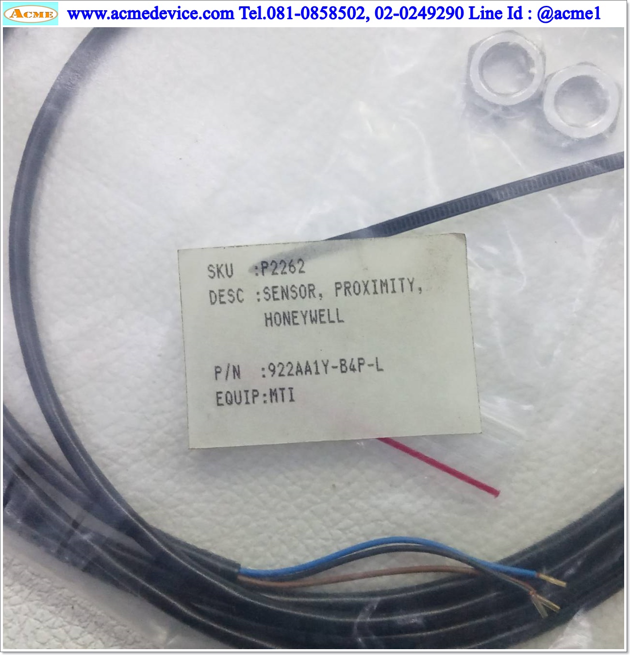 Proximity Honeywell รุ่น 922AA1Y-B4P-L, M8, ระยะ 1.4mm, 3Wire, PNP, NC, Shielded, Inductive
