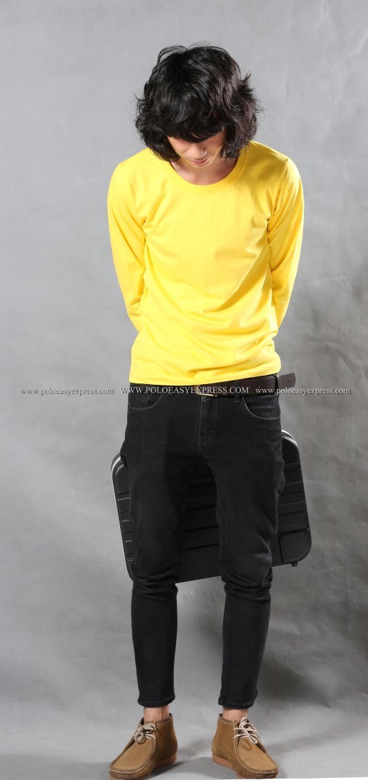 เสื้อยืด สีเหลือง คอกลม แขนยาว Size 4XL