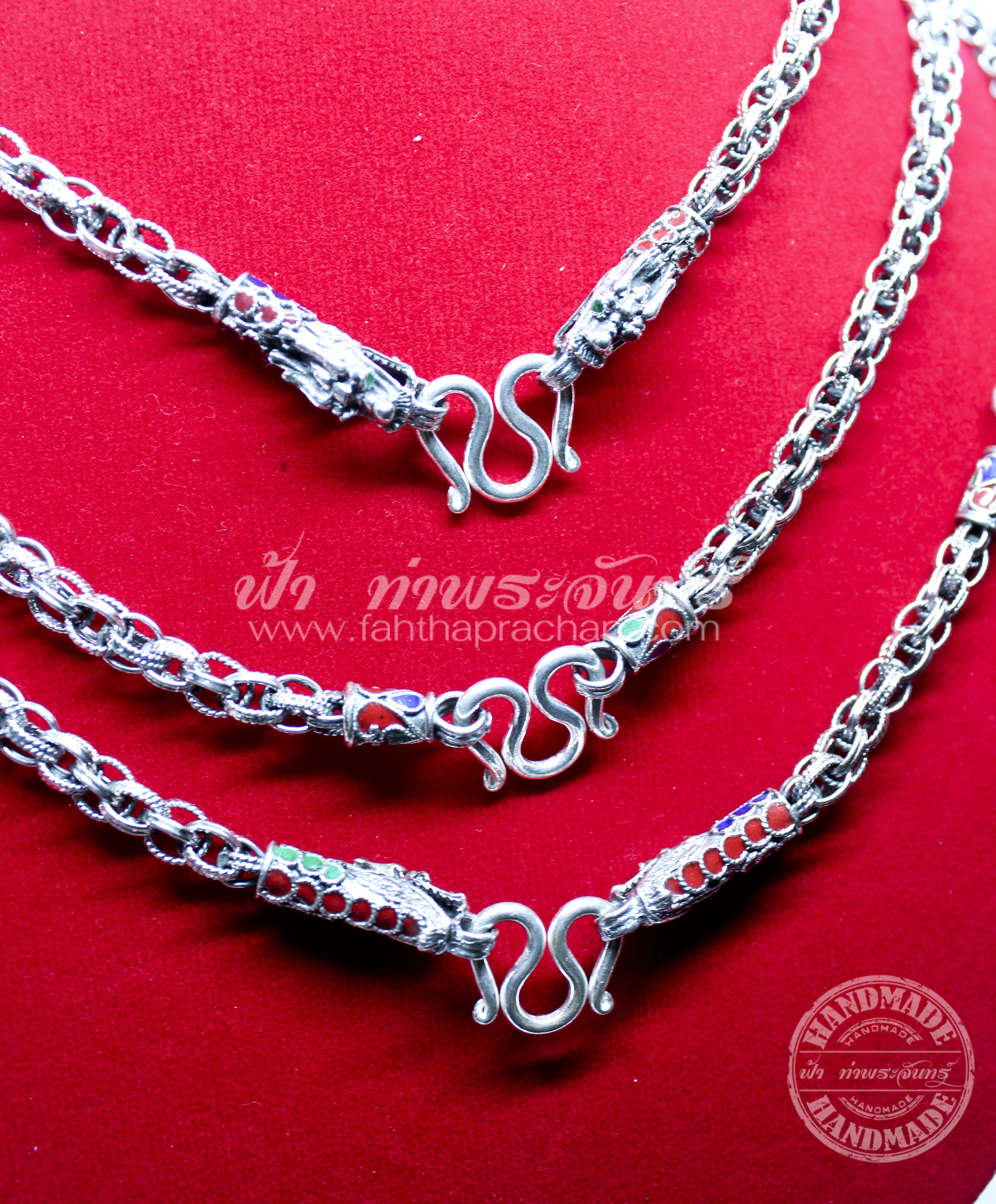 สร้อยคอเงินแท้ 92.5% ลายเกลียวเชือก หัวจรวด รมดำ ลงยา