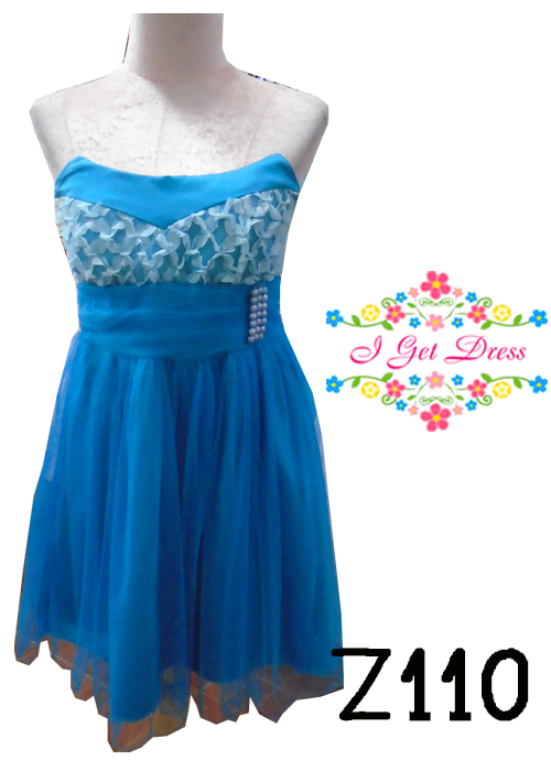 ราตรีสั้นเกาะอกสีฟ้า(ฟรีไซส์)