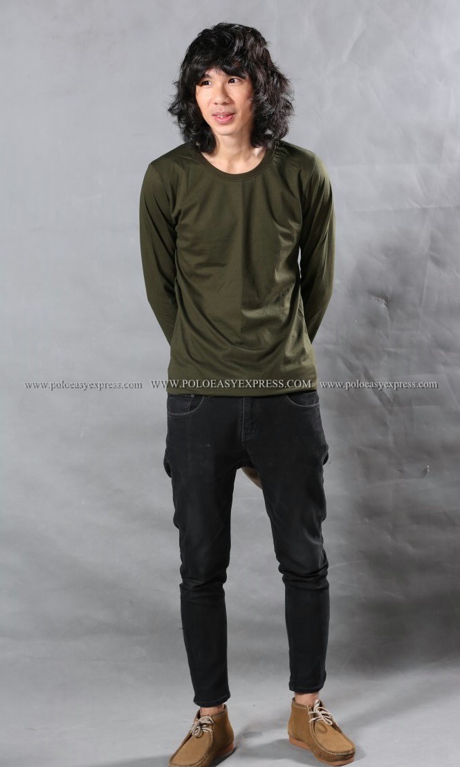 เสื้อยืด สีเขียวขี้ม้า คอกลม แขนยาว Size 3XL