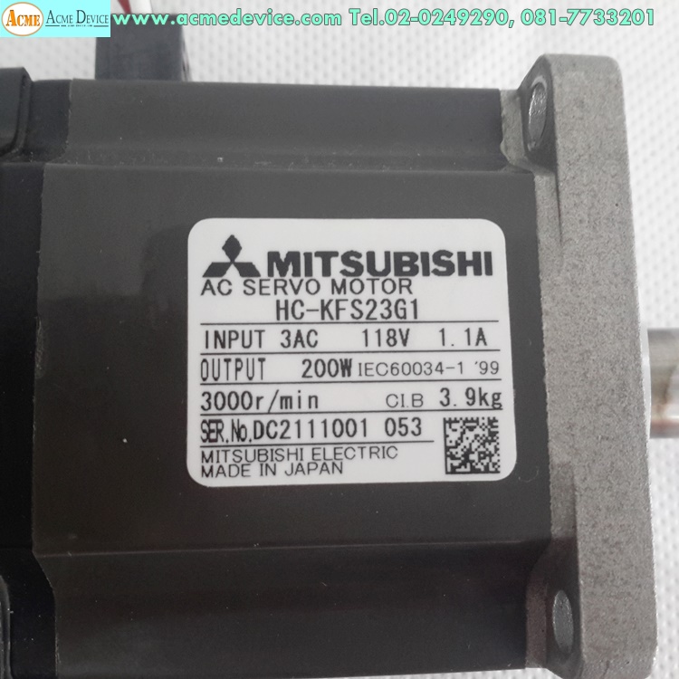 Servo Motor Mitsubishi รุ่น HC-KFS23G1, 200W, (MR-J2S)