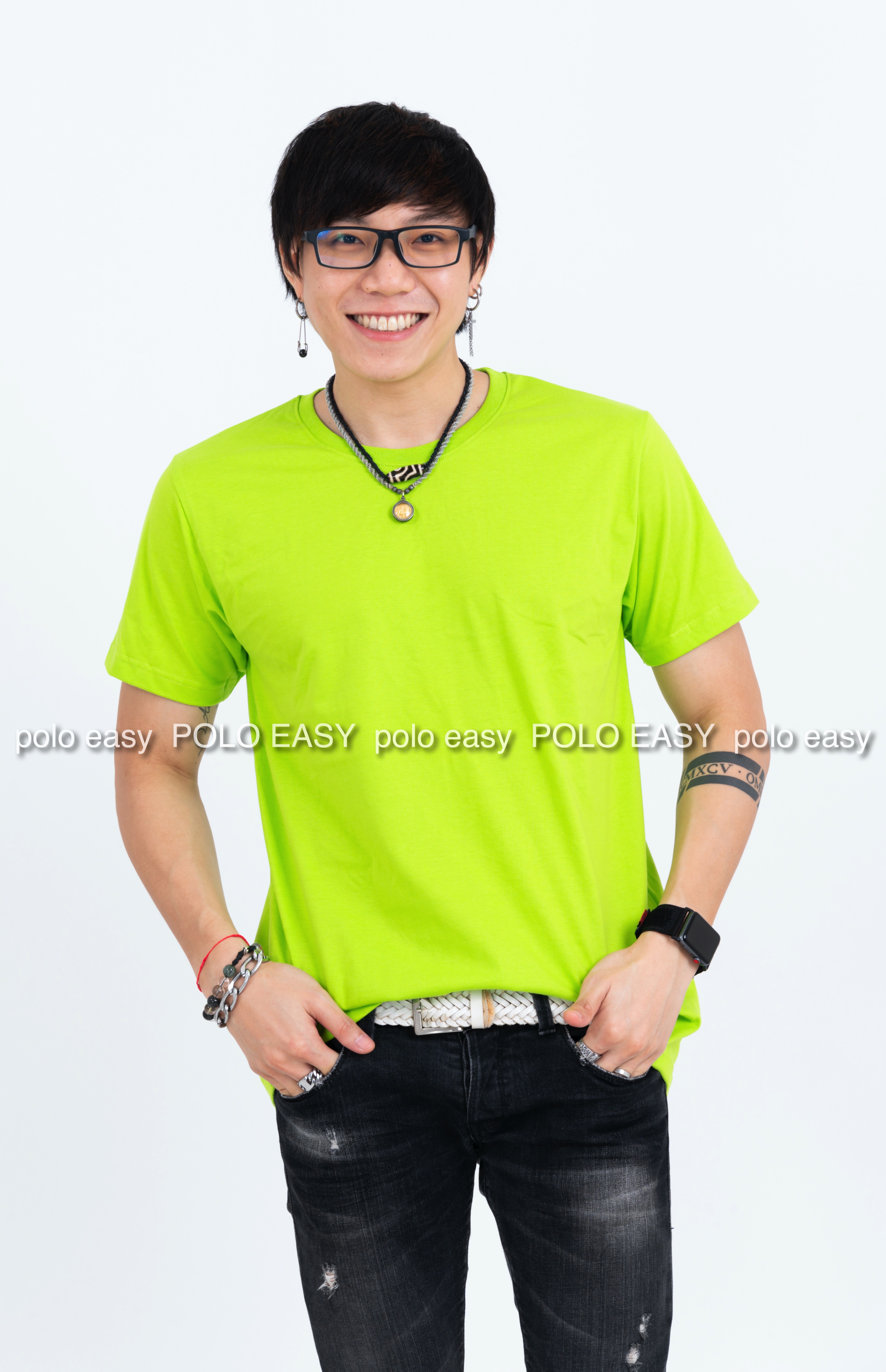 4XL เสื้อยืด สีเขียวมะนาว คอกลม แขนสั้น Size 4XL