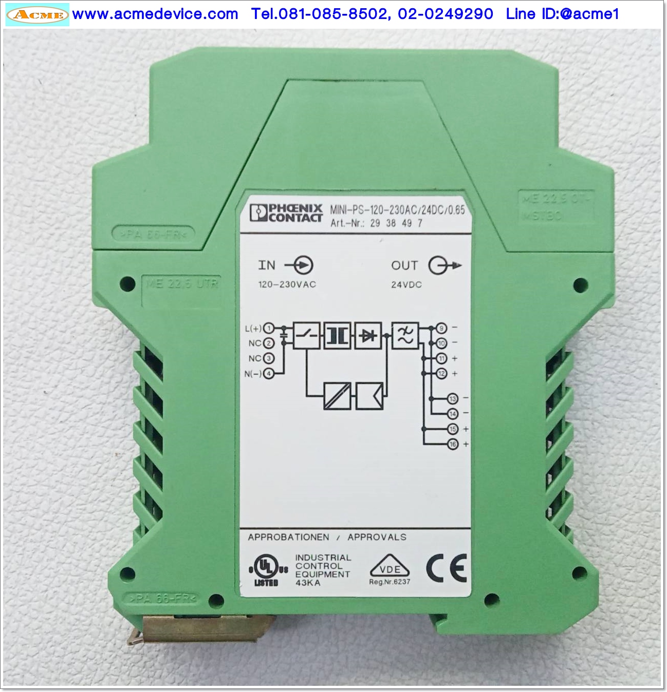 Power supply Phoenix Contact รุ่น MINI-PS-120-230AC/24DC/0.65, Output 24V 0.65A, 15W