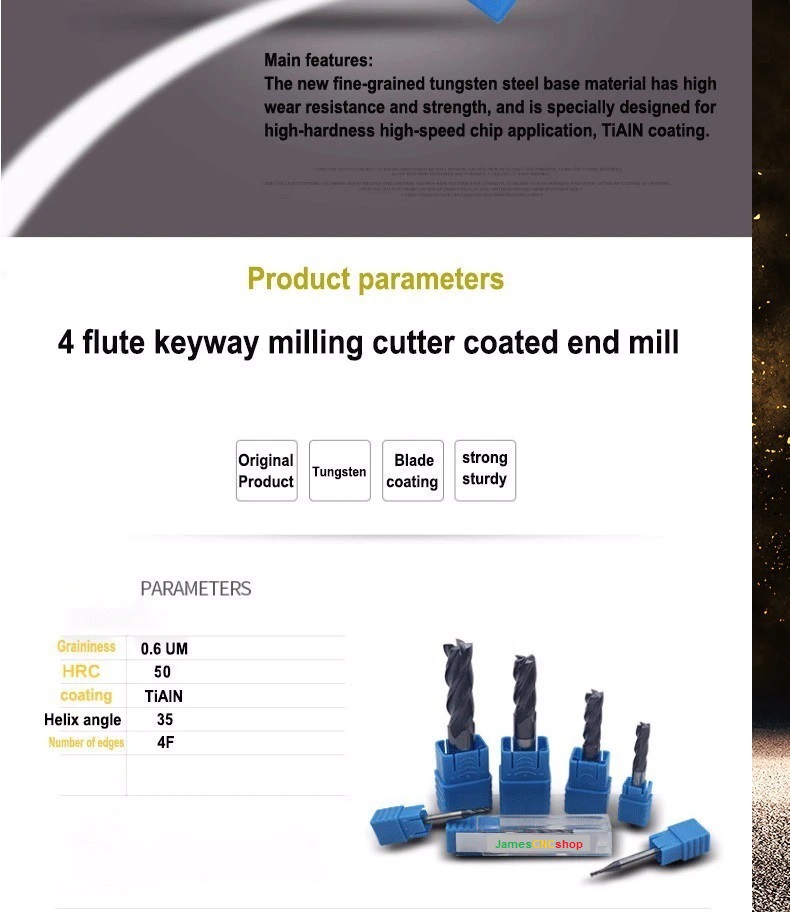 Endmill ตัด HRC50 4 ฟัน 3มม.5มม.6มม.ถึง18มม.20มม.อัลลอยด์คาร์ไบด์ทังสเตนเหล็กเครื่องตัดมิลลิ่ง cnc tools