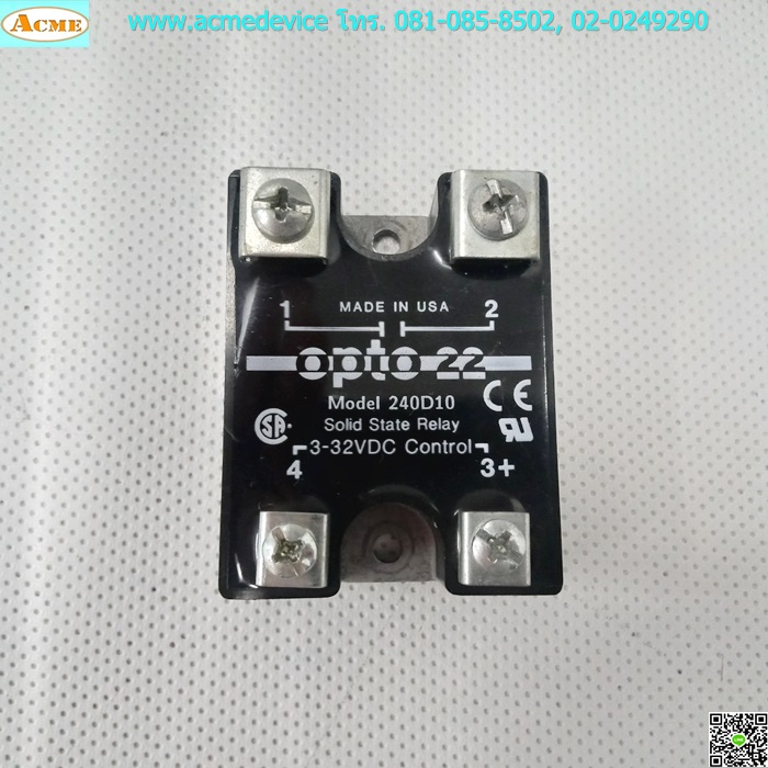 Solid State Relay Opto 22 รุุ่น 240D10, Input 3 to 32 Vdc, Output 280Vac 10A
