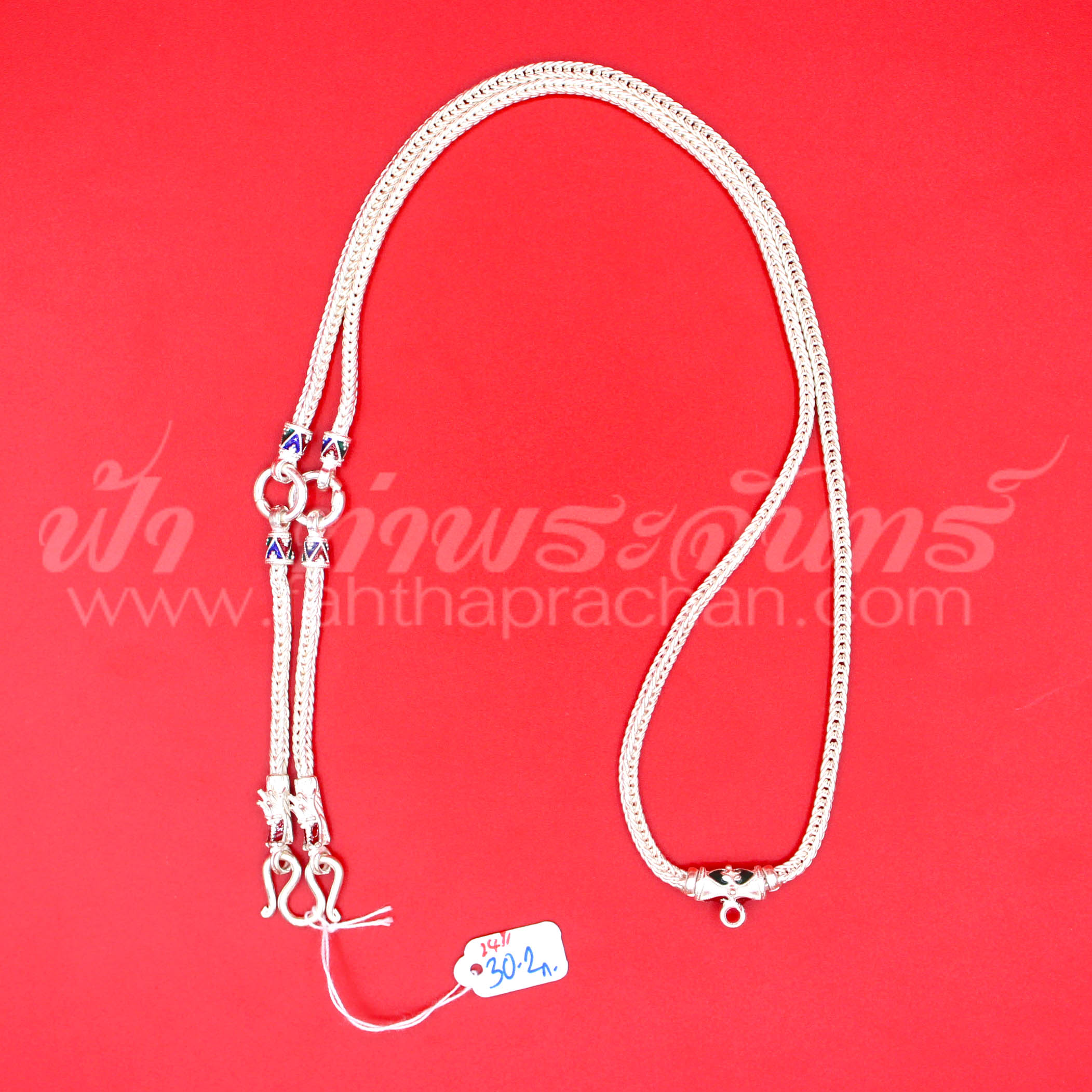 สร้อยคอเงินแท้ 92.5 ลายสี่เสา หัวมังกรลงยา แบบ 3 ห่วง มีห่วงหลัง