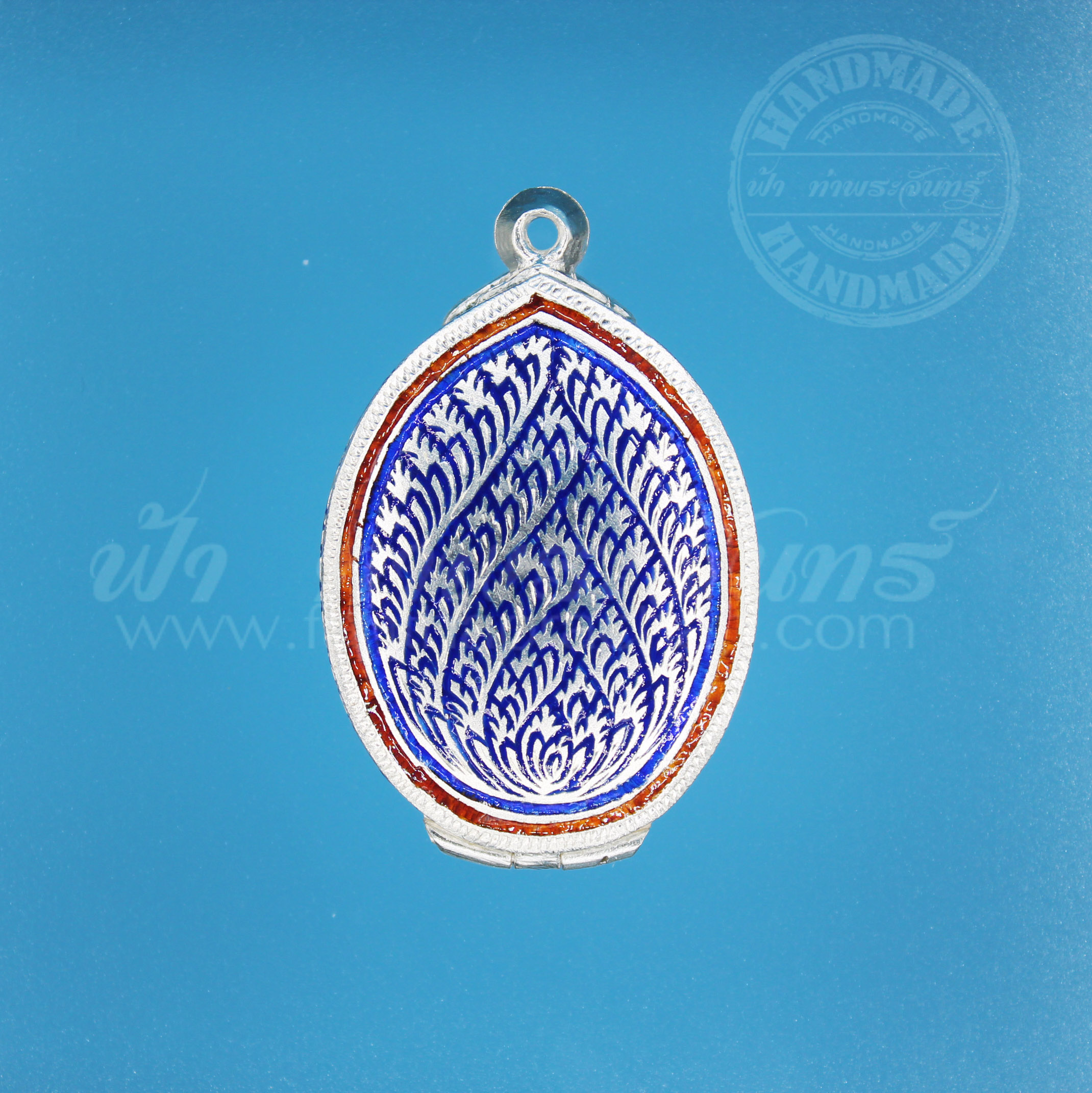 ตลับเหรียญไข่ ปิดหลัง เงินแกะลาย ลงยา 92.5%