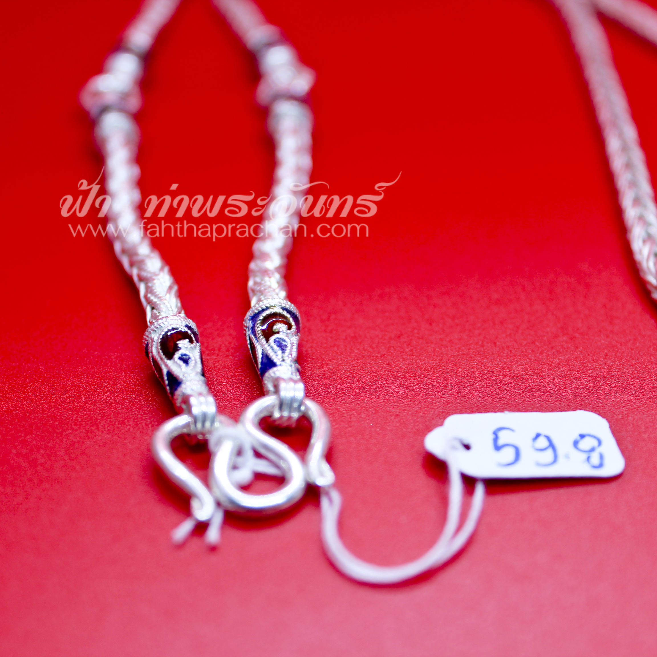 สร้อยคอเงินแท้ 92.5 ลายเปีย หัวจรวด ลงยา 3 ห่วง