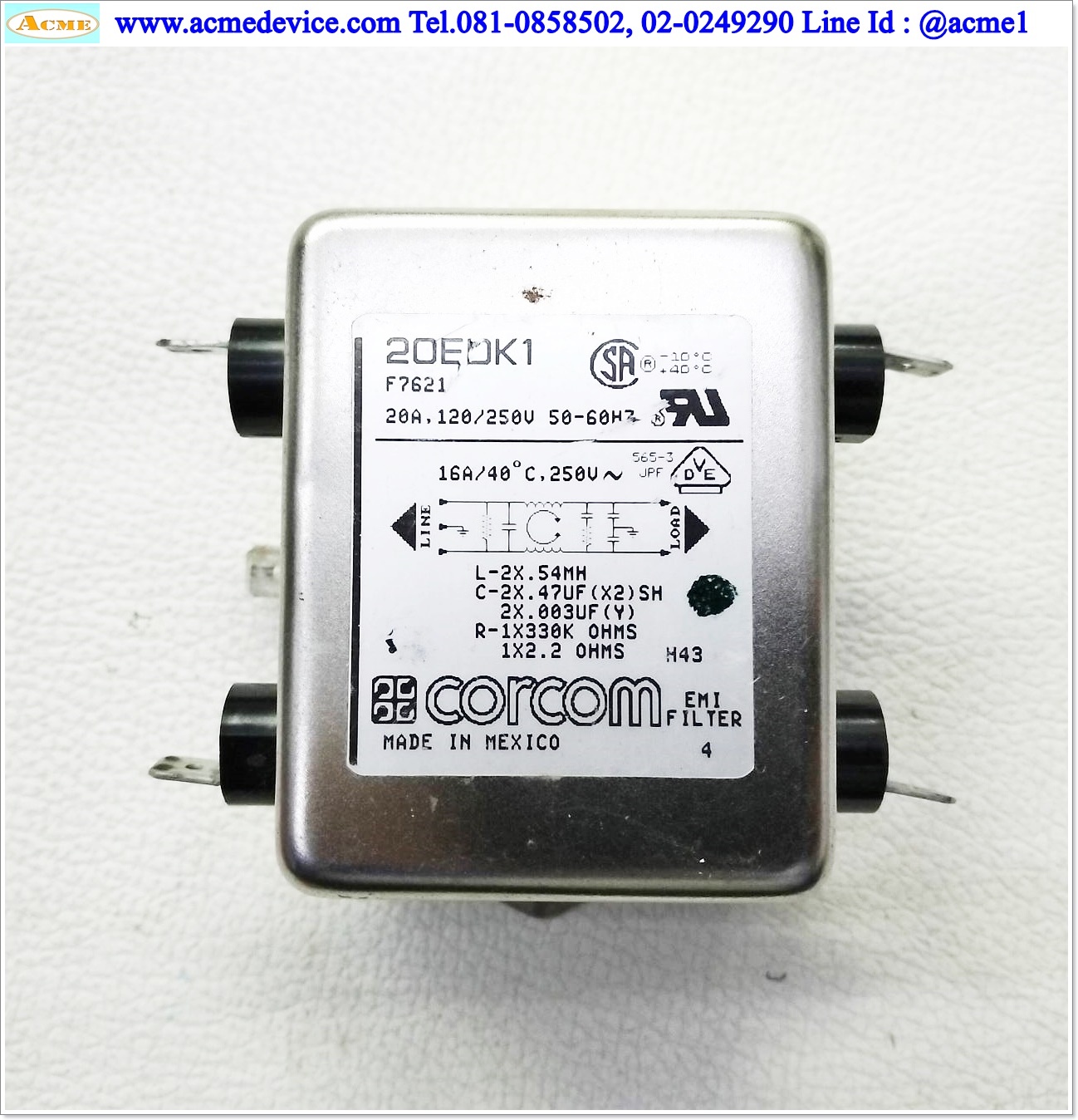 Noise Filter Corcom รุ่น 20EDK1, F7621, 120/250V, 20A