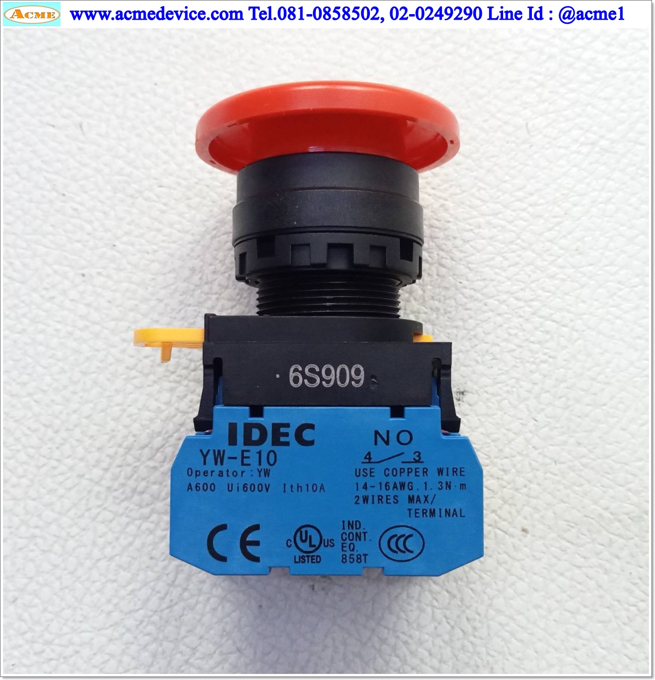 Pushbutton Switch Idec รุ่น YW1B-M4E11R, 1NO, 1NC, ขนาด 22 mm.