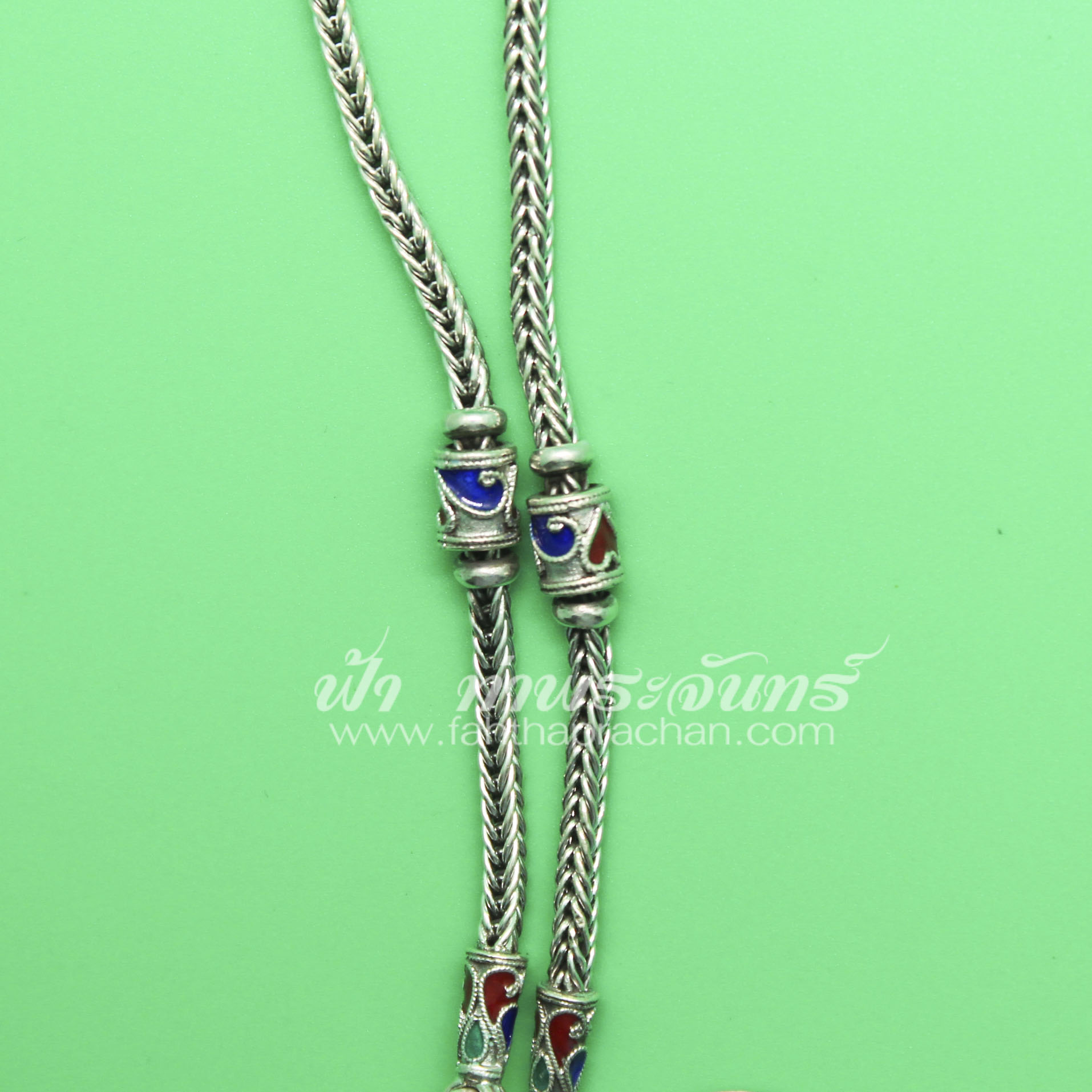 สร้อยคอลายสี่เสา ข้อลงยา รมดำ