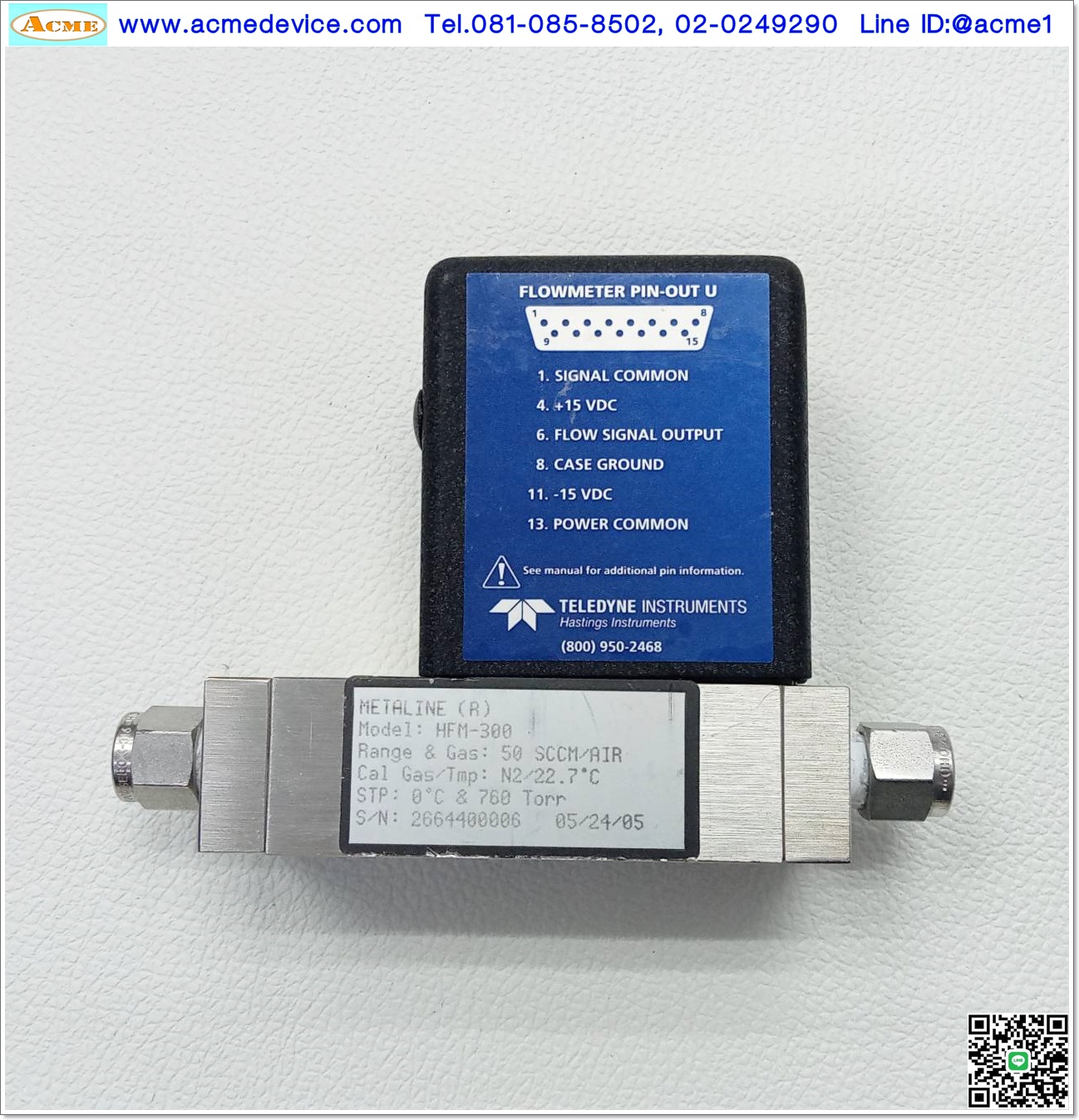 Flow Sensor Teledyne รุ่น HFM-300, 50 SCCM/AIR, Power input +- 15Vdc, Analog out 0-5V