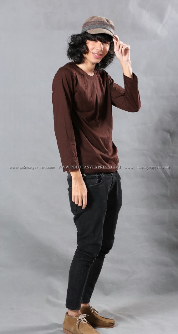 เสื้อยืด สีน้ำตาล คอกลม แขนยาว Size 3XL
