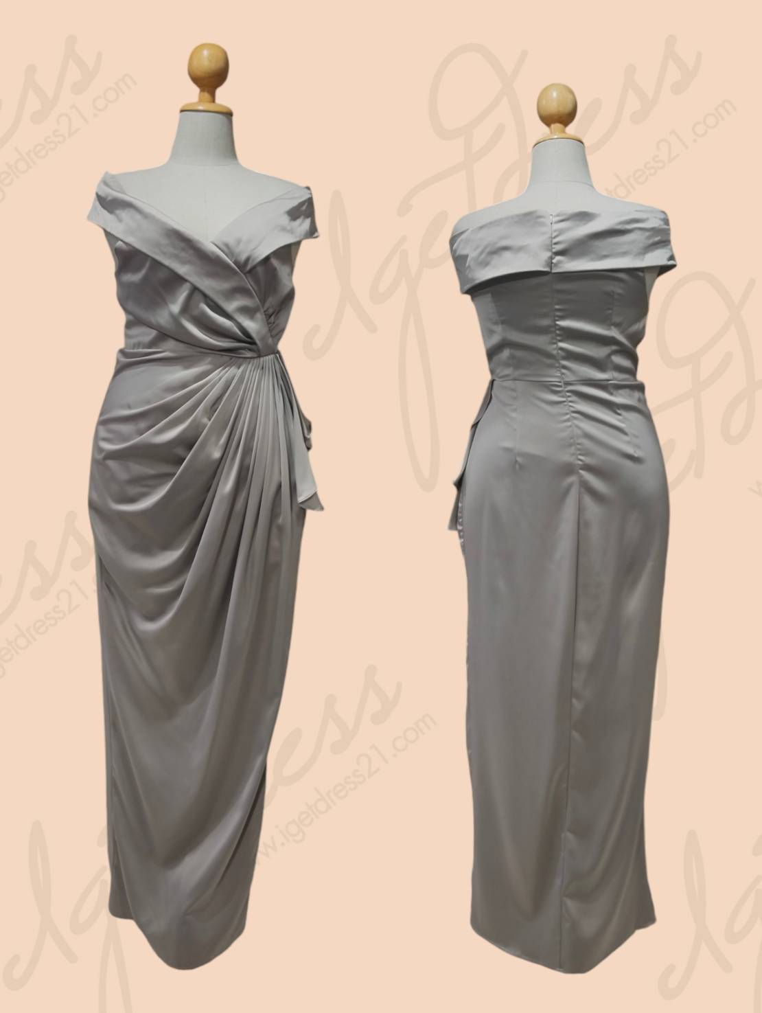 (PRE-LOVED) ยาวเทาปาดไหล่จีบเอว(2XL) มือ2