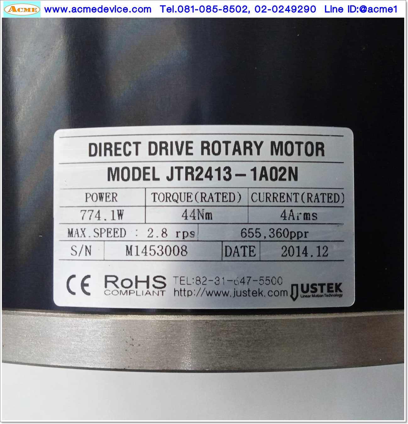 Direct Drive Servo Panasonic รุ่น MCDHT3520LA1 & Motor JUSTEK JTR2413-1A02N, 774.1W, 44Nm