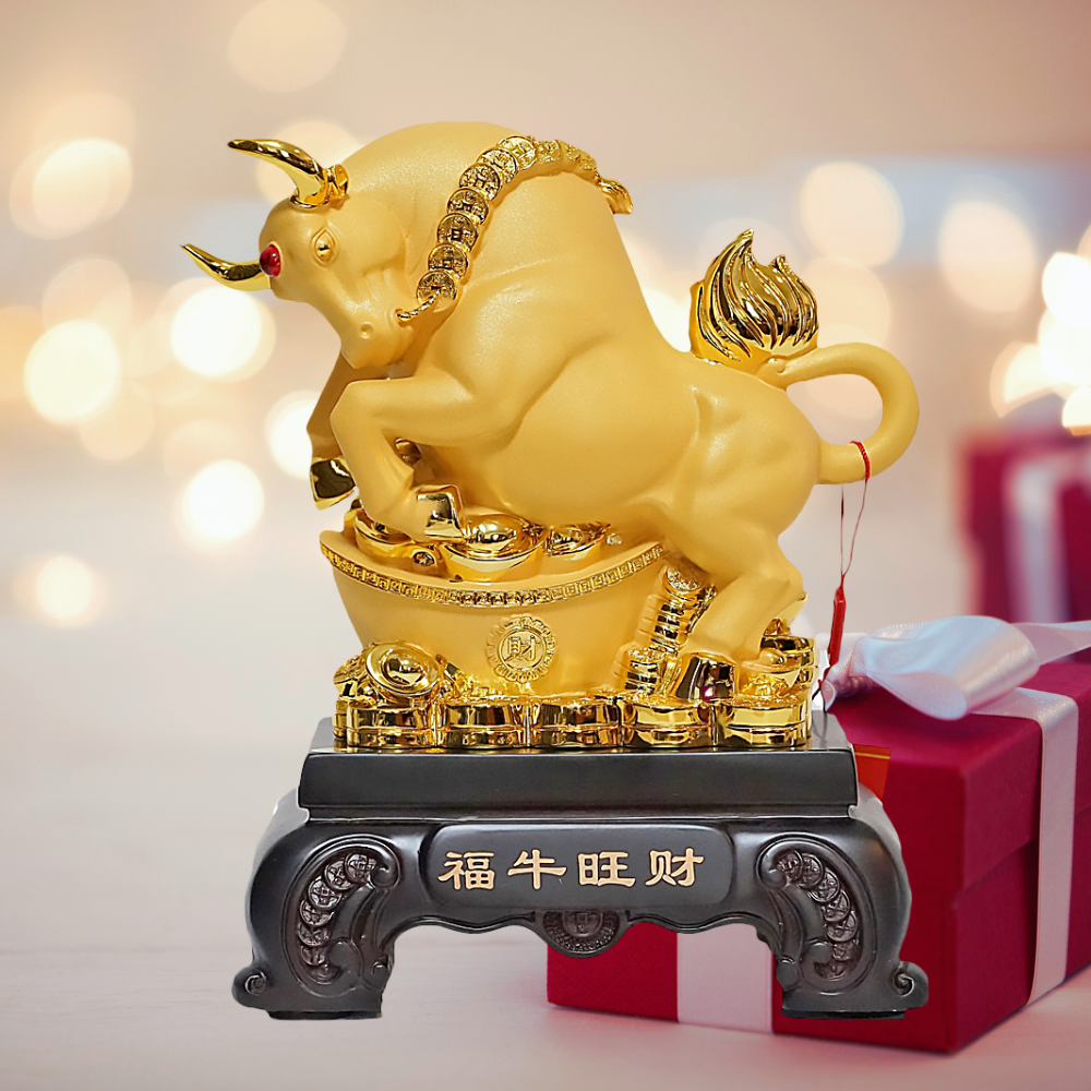 Seasunfengshui วัว ทองยืนบนก้อนทอง หรือ เงินหยวนเป่าขนาดสูง 10 นิ้ว กว้าง 8 นิ้วลึก 5 นิ้ว