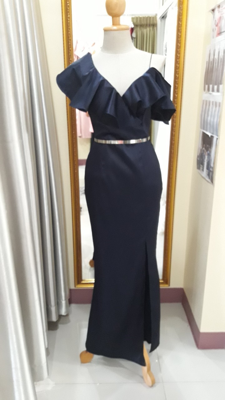 (PRE-LOVED) ราตรียาวสีกรมอกระบาย(S)