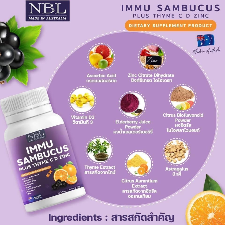 MMU Sambucus plus Thyme C D Zinc สูตรที่ NBL พัฒนามาเพื่อสุขภาพคนยุคใหม่ ผิวสวยสุขภาพดี