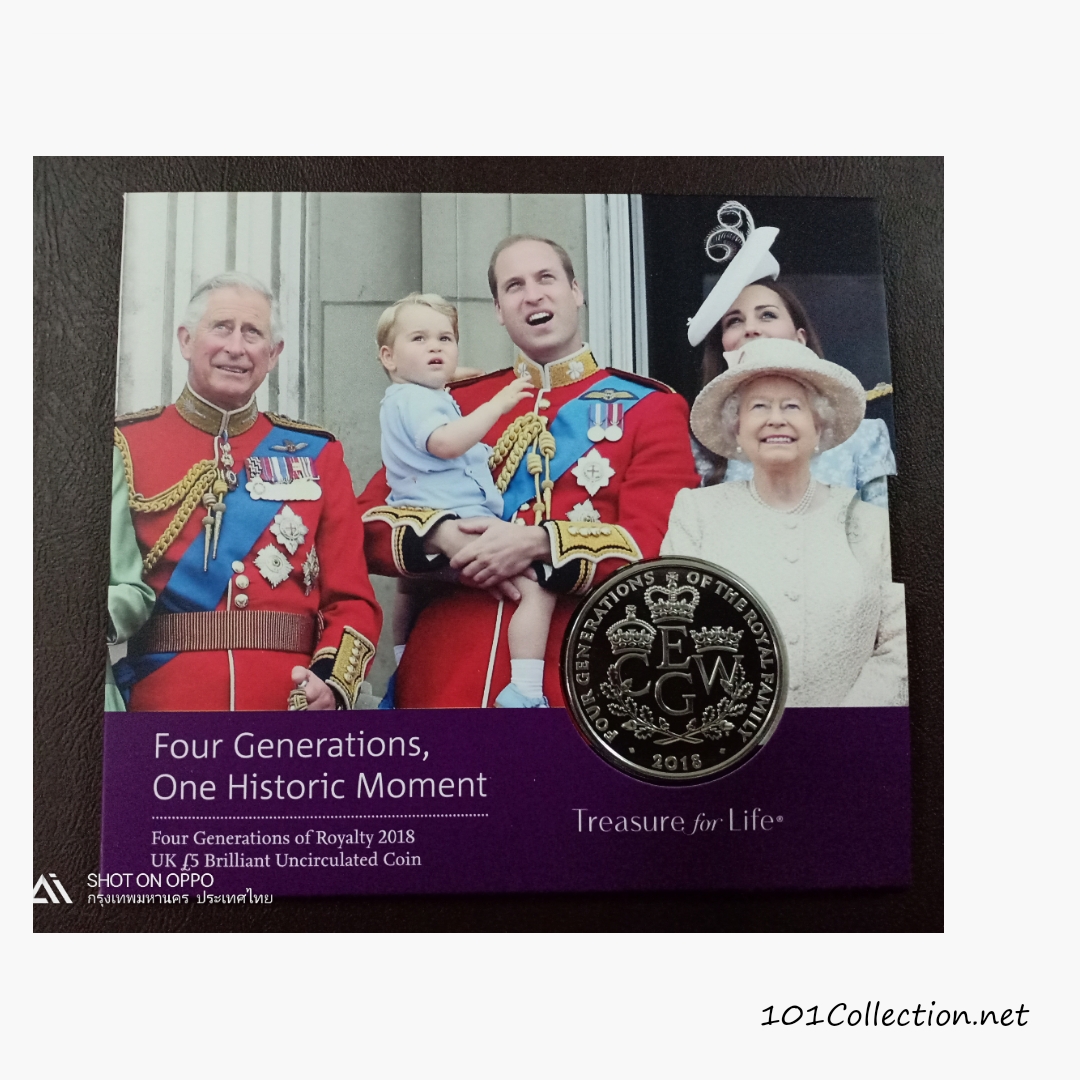 เหรียญที่ระลึก Four Generations of Royalty BU Coin เป็นครั้งแรกของสำนักกษาปณ์อังกฤษ ที่รวม4พระองค์ ในเหรียญเดียวกัน ขนาด 38.61มม น้ำหนัก28.28กรัม