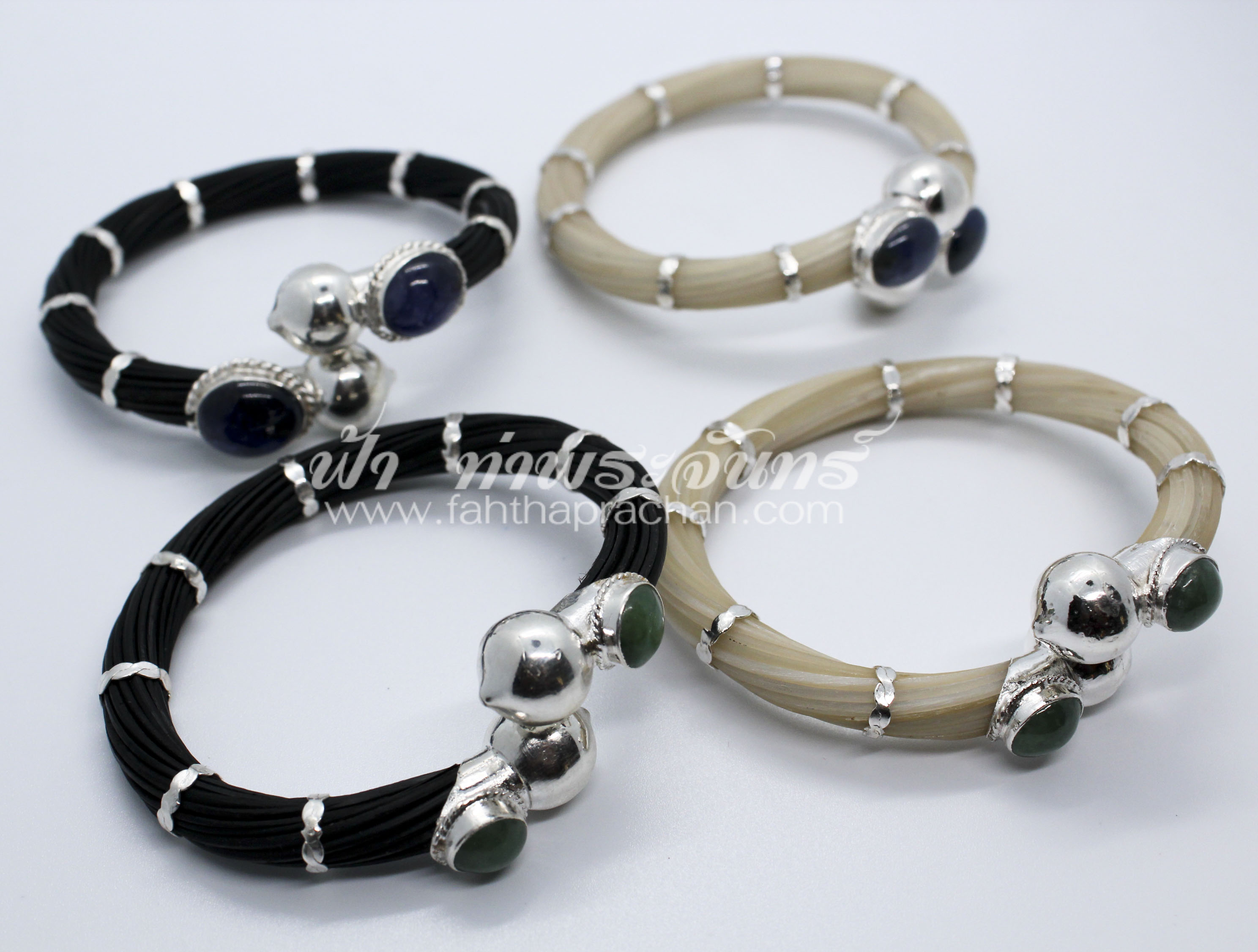 กำไลข้อมือ หางช้าง หัวเงินแท้ฝังพลอย