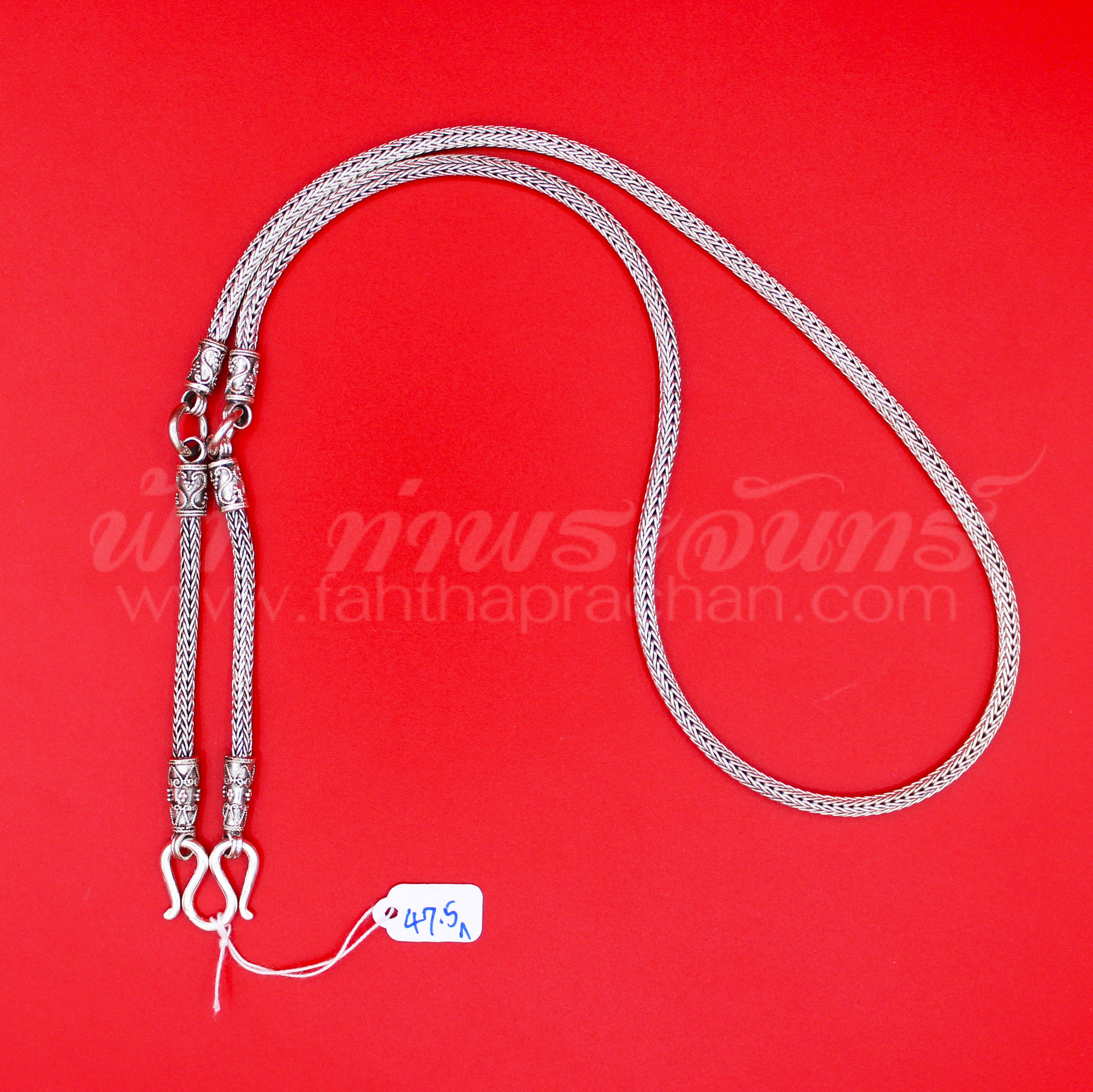สร้อยคอเงินแท้ 92.5% ลายหกเสา หัวจรวด รมดำ แบบ 3 ห่วง