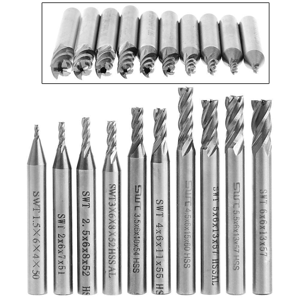 10pcs/set 1.5-6mm HSS Straight Shank 4 Flute End Mill Cutter CNC Drill Bit Tool
