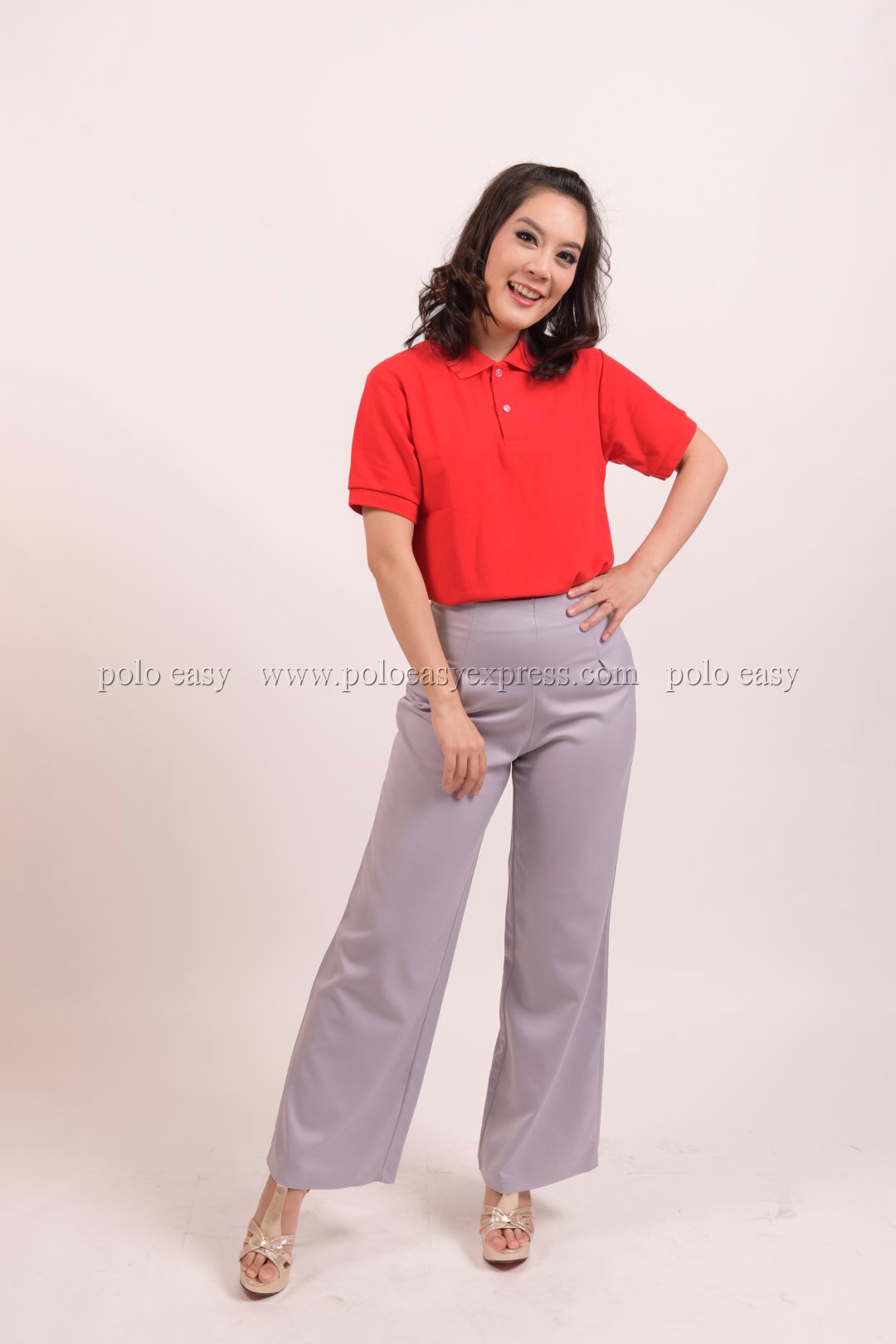 เสื้อโปโล สีแดง TK Premium แขนสั้น ทรงเว้า (หญิง) Size XL
