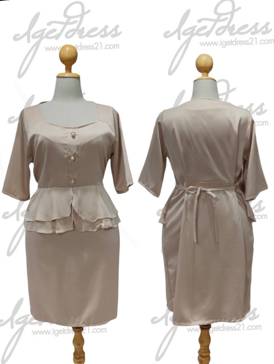 ชุดราตรีคอเหลี่ยมมีแขนแต่งระบายสะโพก5XL