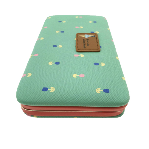 กระเป๋าใส่มือถือ/สตางค์/นามบัตร ขนาด L (สีเขียววินเทจ ด้านในสีชมพู)